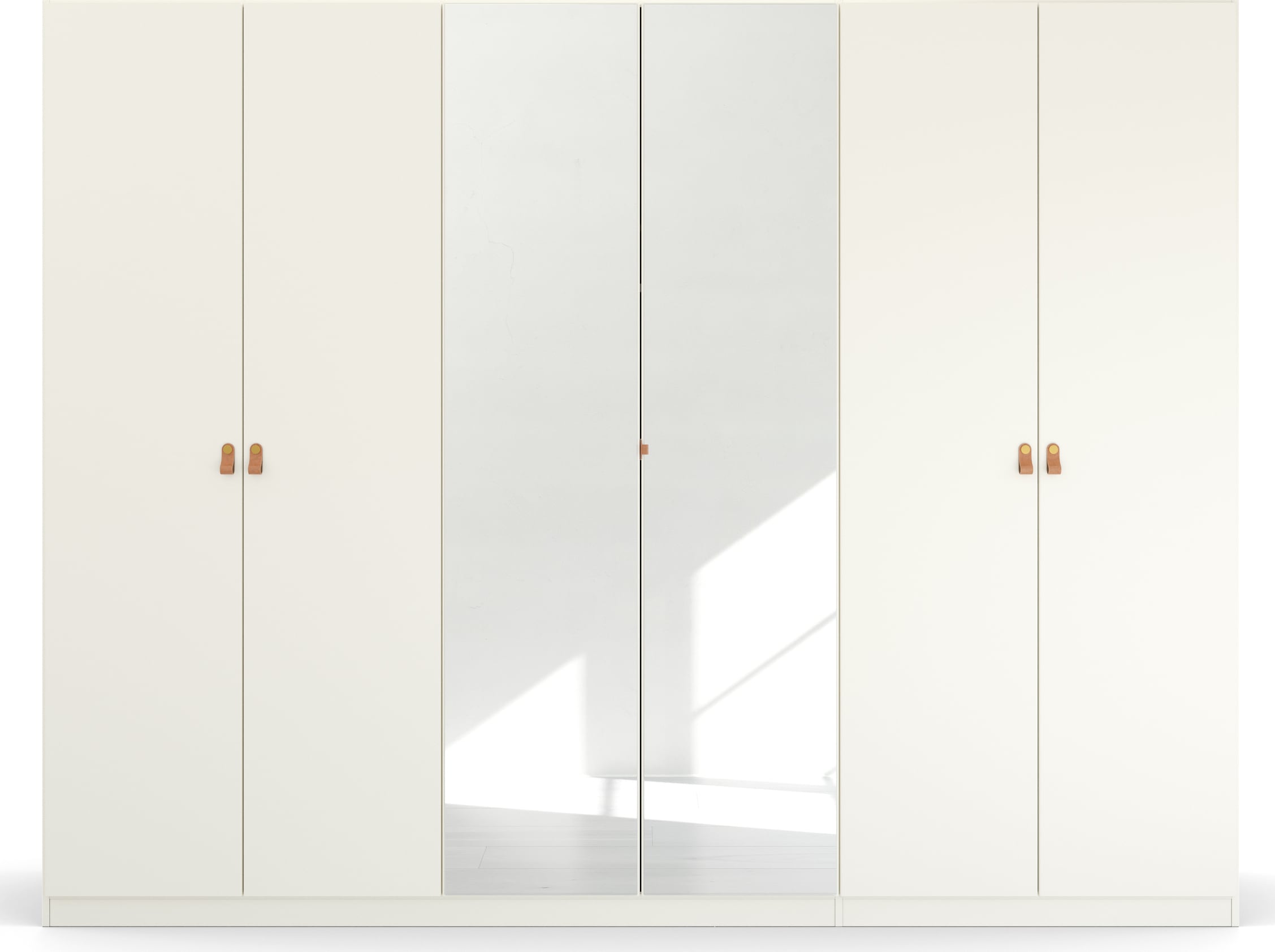 rauch Drehtürenschrank »Homey by Quadra Spin«, mit Grifflaschen aus weichem, cognacbraunem Leder, mit Spiegel