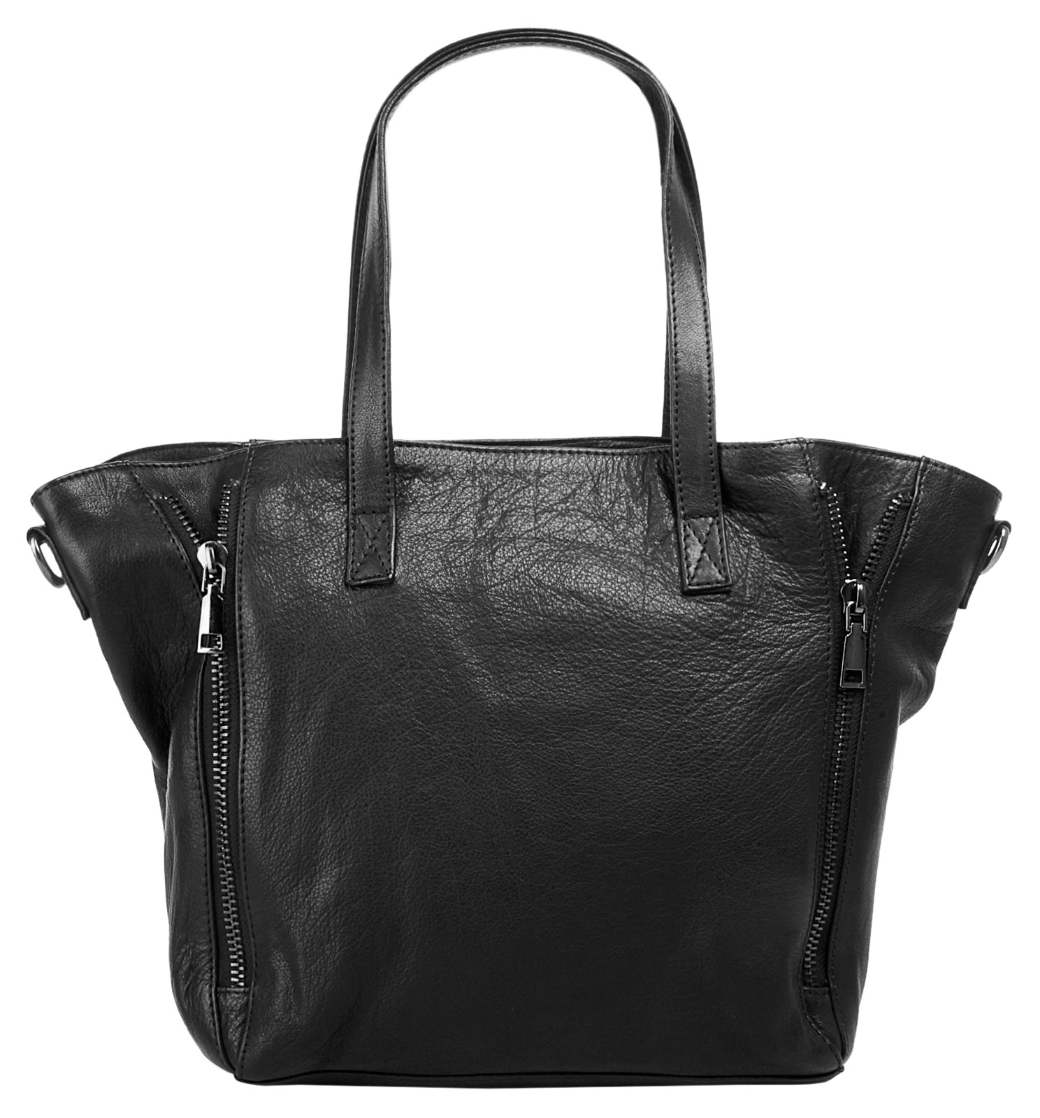 Shopper, echt Leder, Gr. B/H/T: 45 cm x 28 cm x 12 cm onesize, schwarz