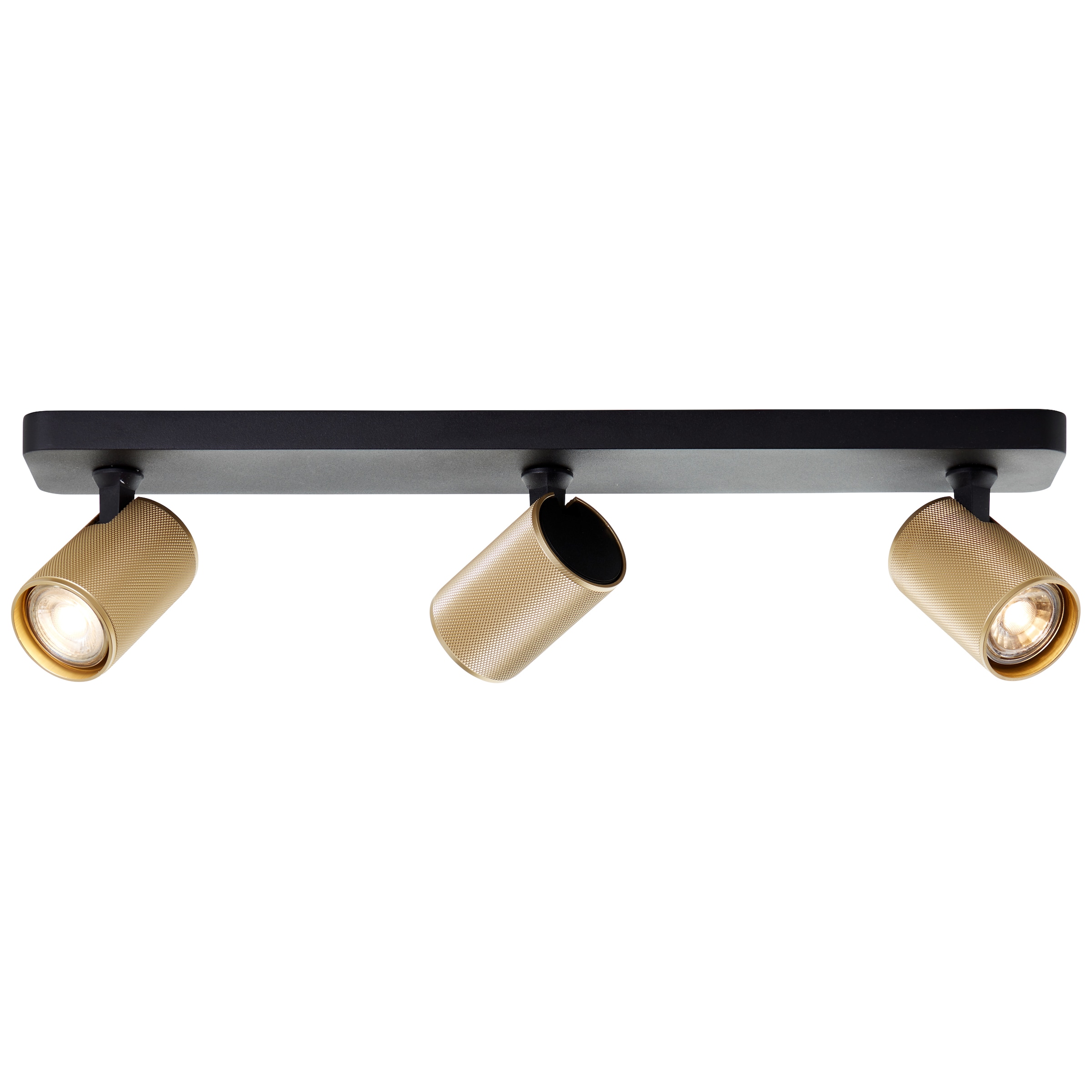 Brilliant Deckenstrahler »Marty«, 3 flammig, Leuchtmittel GU10 | LED wechselbar, Spotbalken schwenkbar, 12x53x9cm, GU10, 345lm, schwarz/matt gold