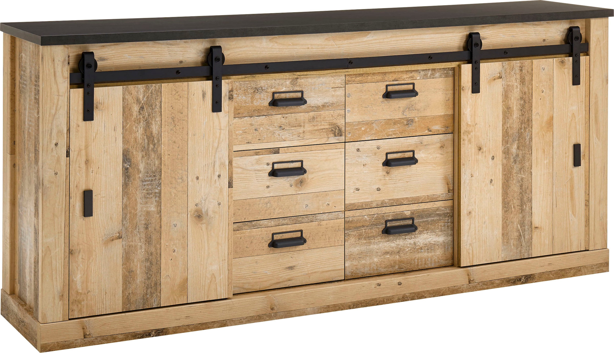 Home affaire Sideboard 201 aus cm bestellen Holz Scheunentorbeschlag modernes mit auf Dekor, Rechnung Metall, »SHERWOOD«, Breite