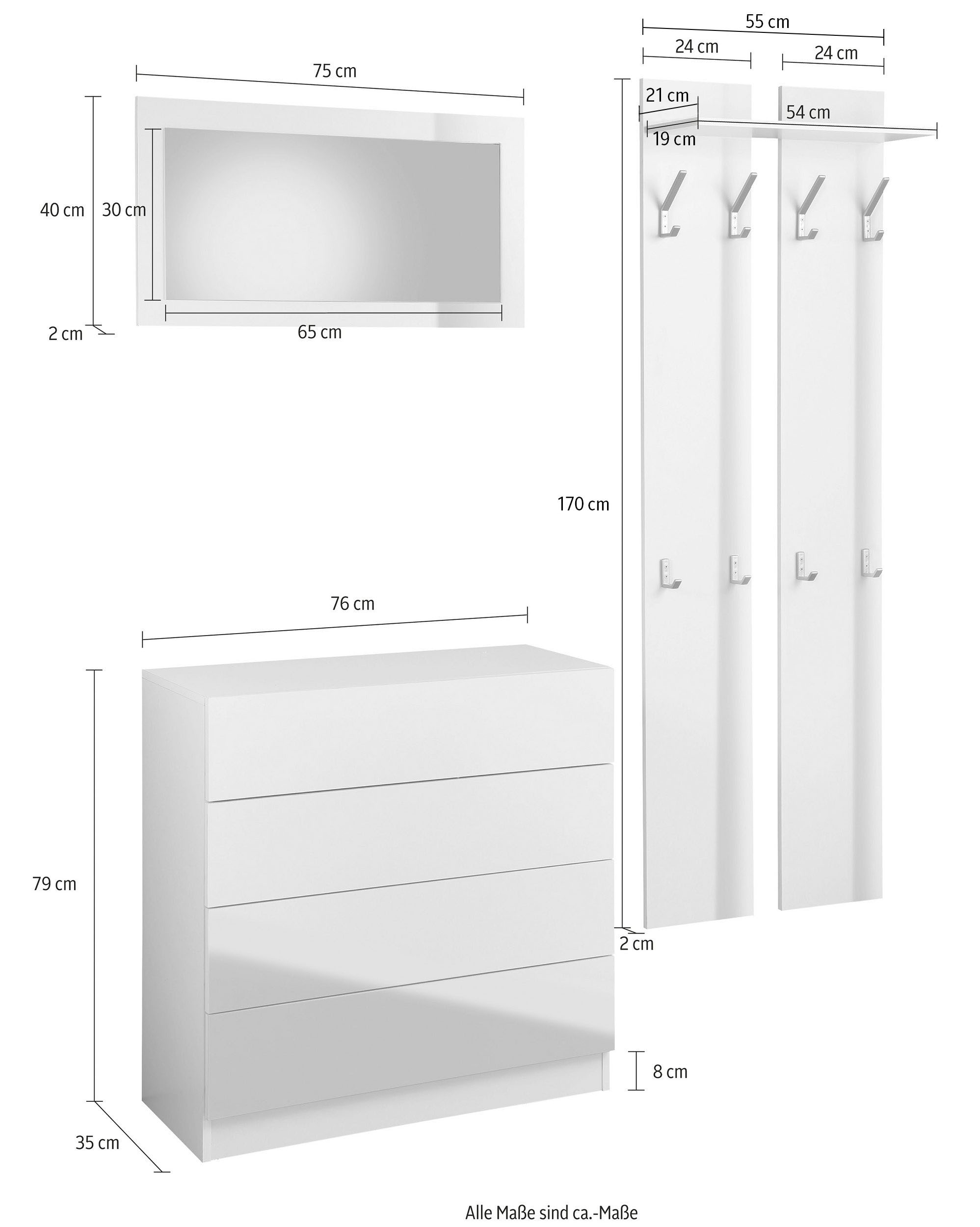 borchardt Möbel Garderoben-Set »Vaasa Open-Funktion to Rechnung kaufen 3 3«, auf (Set, Push St.), mit