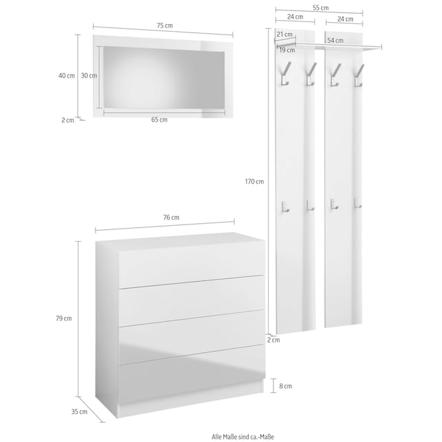 borchardt Möbel Garderoben-Set »Vaasa 3«, (Set, 3 St.), mit Push to  Open-Funktion auf Rechnung kaufen