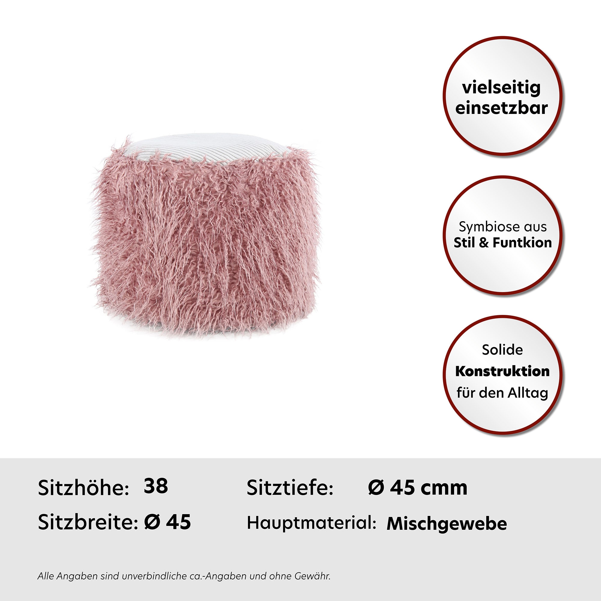 Kayoom Pouf »Fellpouf Bobtail 125, Fellhocker in zweifarbigem Design«, (1 St.), modern, dekorativ, kindersicherer Reißverschluss an der Unterseite