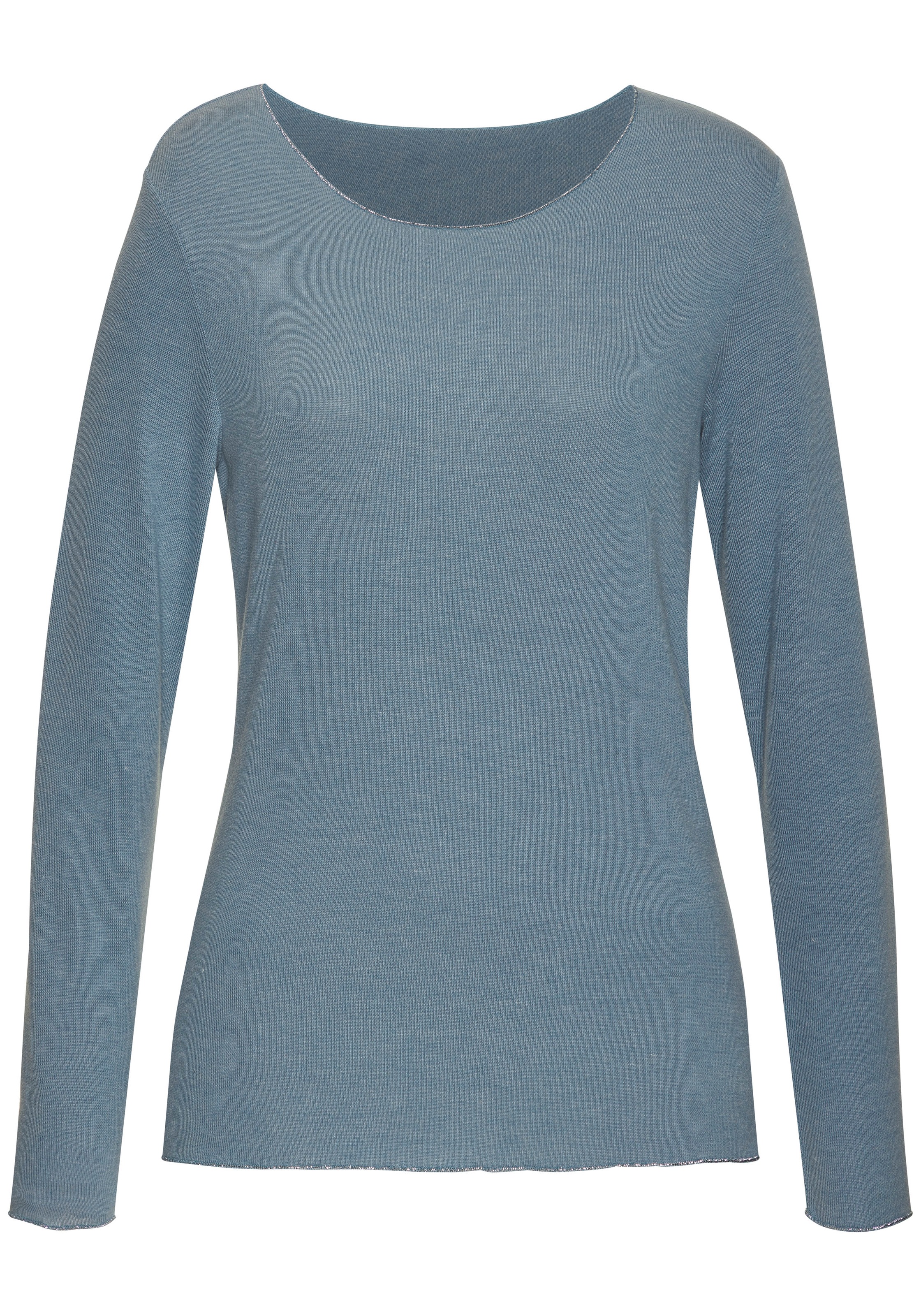 LASCANA Langarmshirt »mit feiner Glitzereinfassung«, aus weichem Viskose-Feinstrick