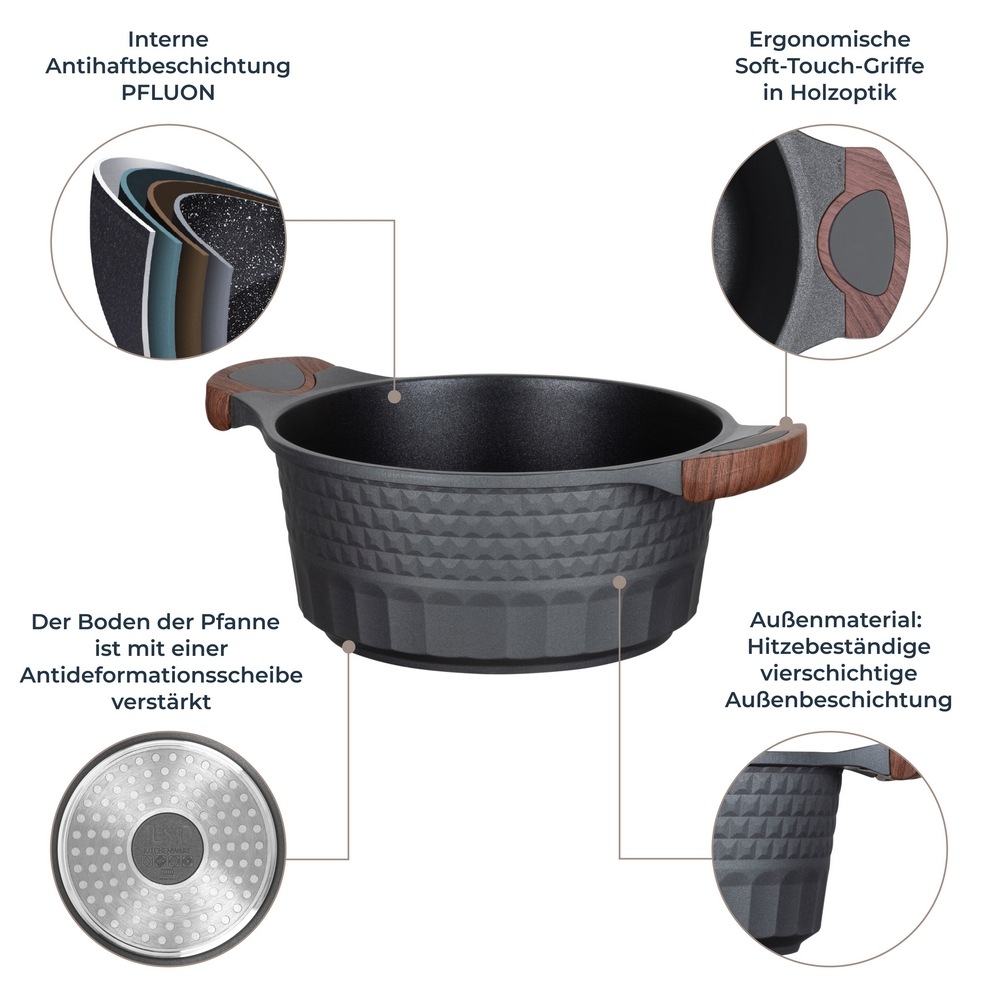 RESTO Kitchenware Kochtopf »Capella, Schmortopf antihaftbeschichtet und spülmaschinenfest« Aluminiumguss 2 Stk. tlg. mit Glasdeckel und stoßdämpfendem Silikonrand, im Geschenkkarton