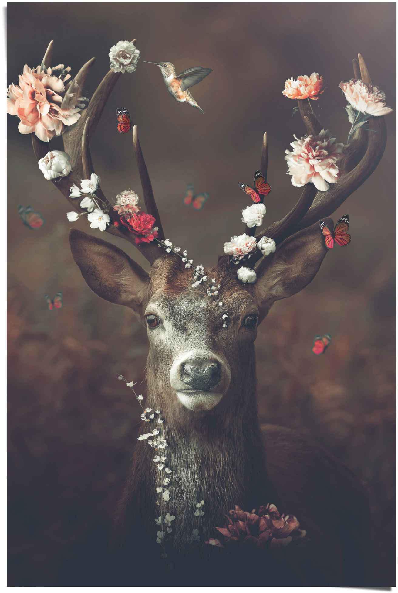 Hirschbilder-Tiere, auf Romantisch Schmetterling Blumenkranz«, Rechnung Kolibri Poster St.) kaufen - »Hirsch - - Reinders! (1