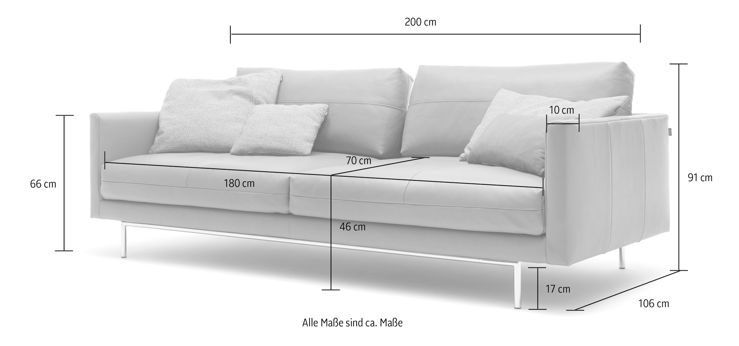 Creation BY ROLF BENZ 3-Sitzer »CR.414, Designsofa, edles Sofa, Loungesofa, Ledersofa, klares Design«, aus Leder oder Chenille, erstklassiger Sitzkomfort, legere Polsterung