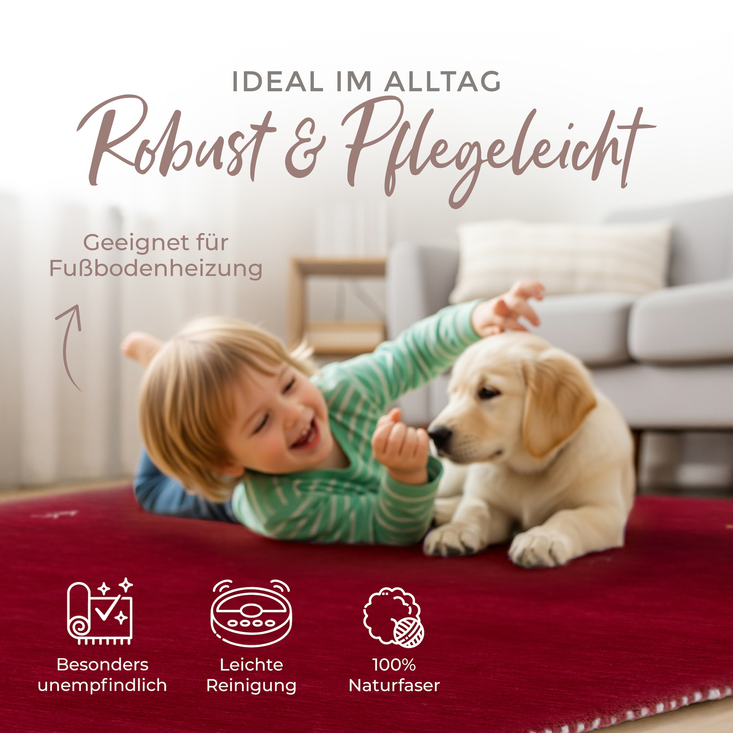 carpetfine Wollteppich »Gabbeh Uni,  auch als Läufer und Rund erhältlich« rechteckig 15 mm Höhe reine Wolle, handgewebt, Gabbeh Loom Tiermotiv, große Farbauswahl