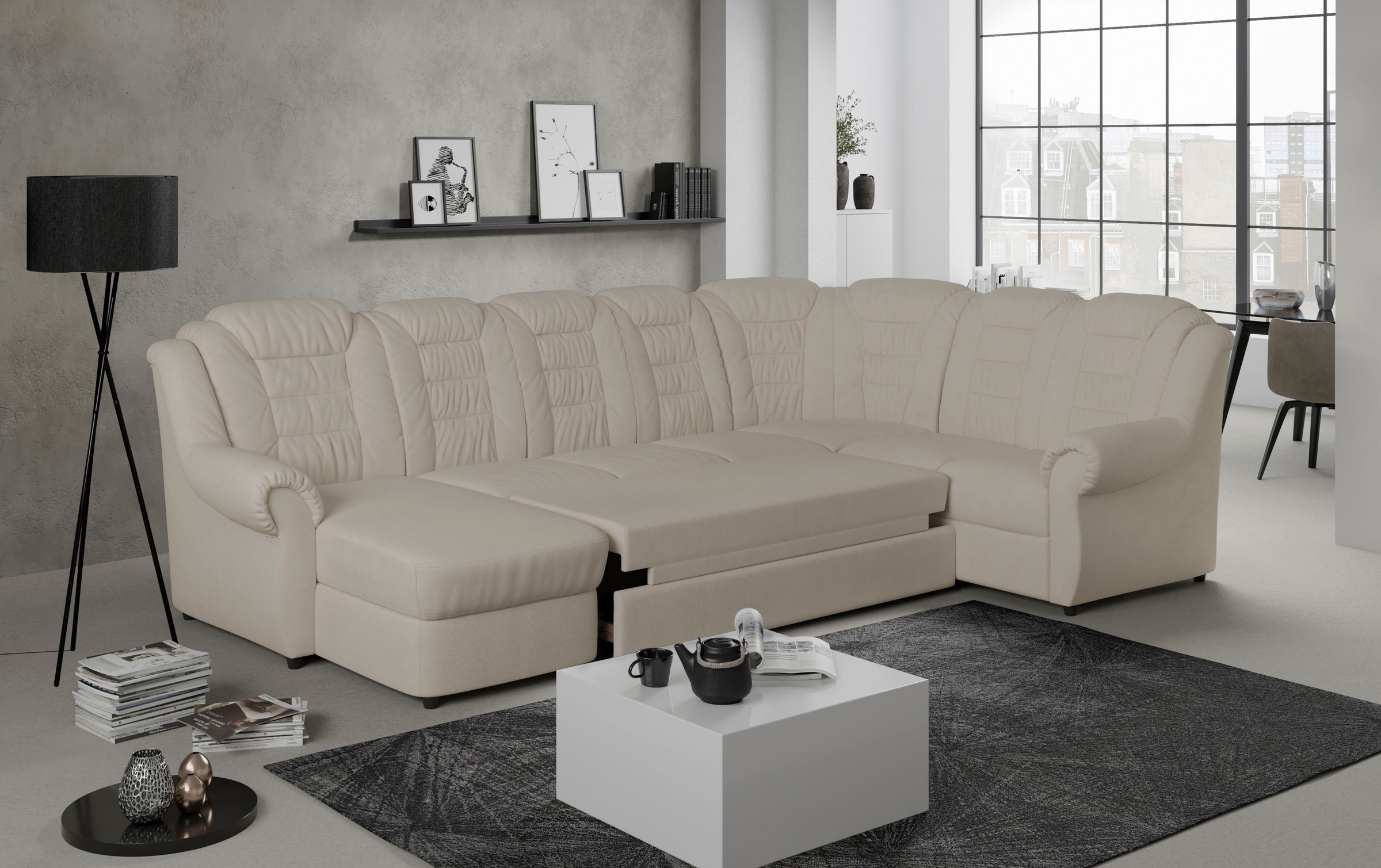 Home affaire Wohnlandschaft »Boston U-Form«, Gemütliche Wohnlandschaft mit hoher Rückenlehne in klassischem Design