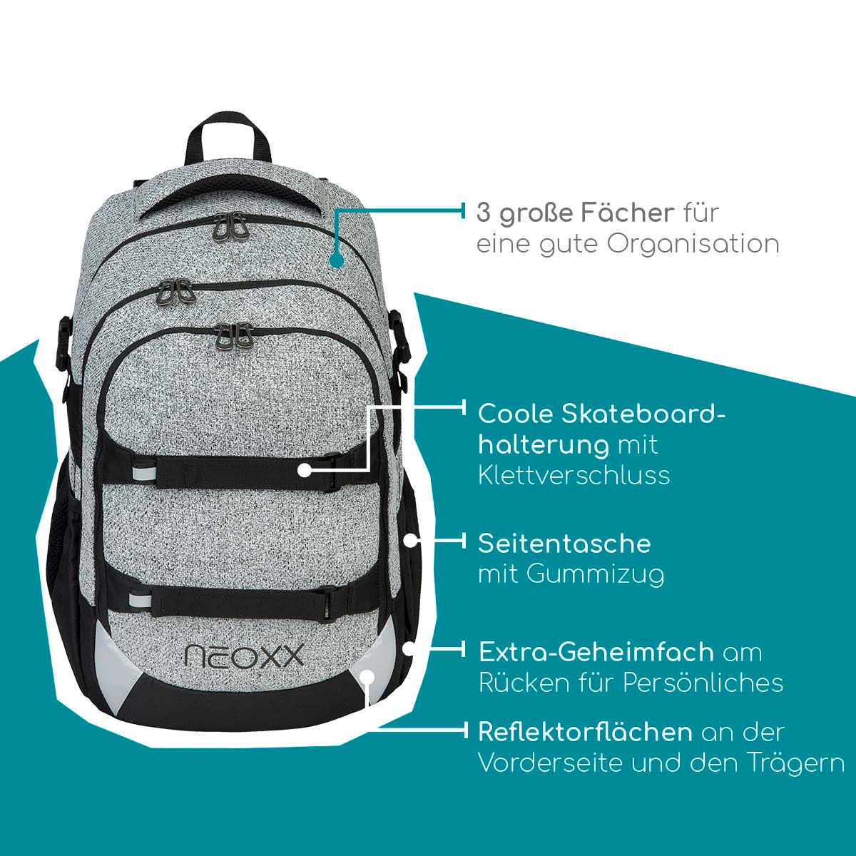 neoxx Schulrucksack »Wool the World Rucksack & Sporttasche«, Reflektorflächen, aus recycelten PET-Flaschen