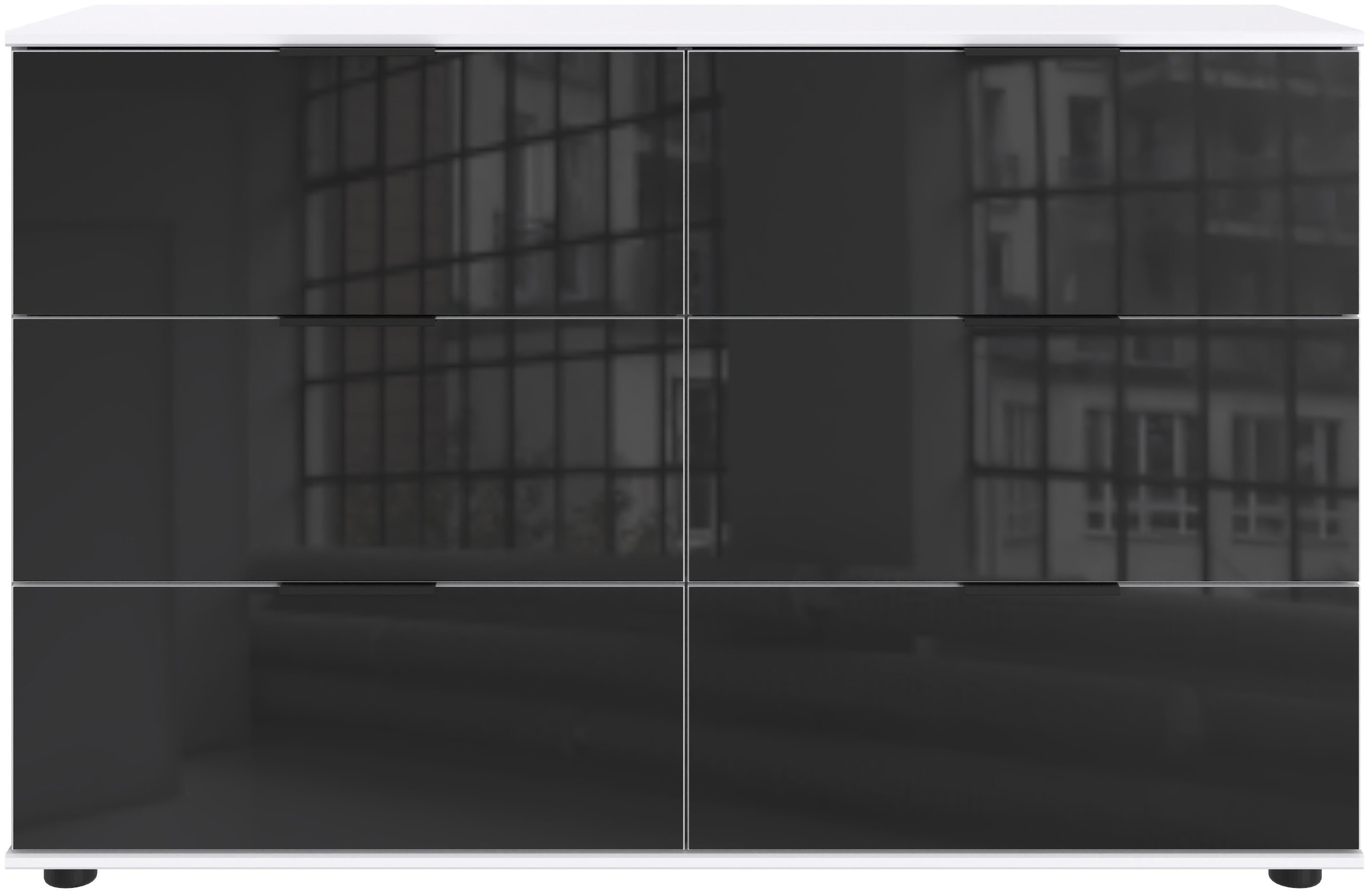 Wimex Schubkastenkommode »Leonberg, Sideboard mit 6 Schubladen«, mit Glasfront, B/T/H 130/41/83cm, schwarze Metallgriffe