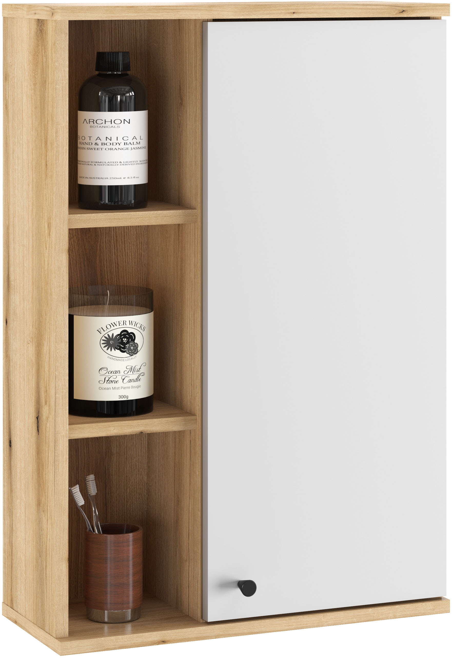 INOSIGN Hängeschrank »Oslo, Badschrank mit Knopfgriff, Wandschrank im skandinavischen Design«, in der Türfarbe Weiß oder Grau verfügbar, ausreichend Stauraum