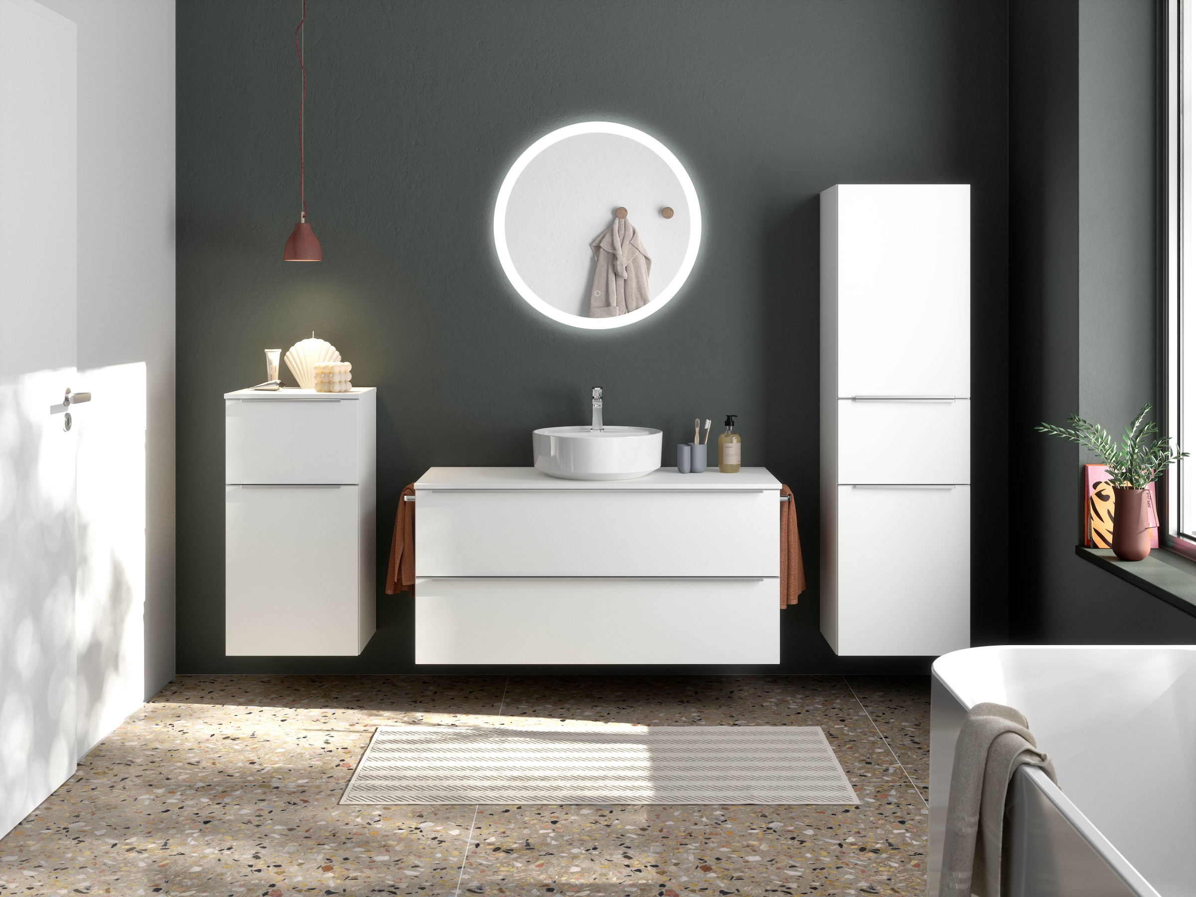 nobilia® Badmöbel-Set »Alvene«, (2 St., vormontiert, mit Soft-Close), inkl. Spiegel mit Touch-Sensor, in vier Breiten