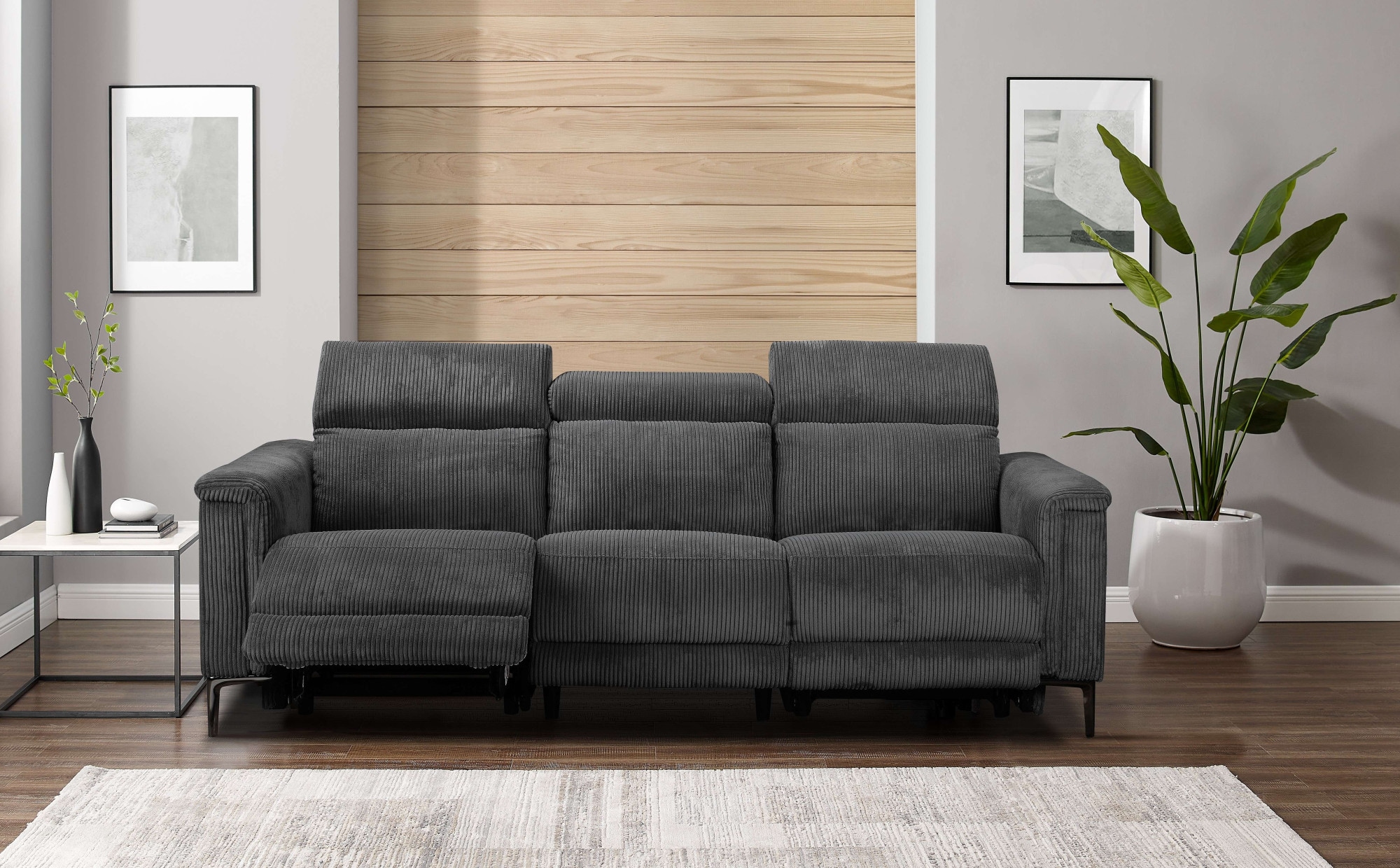 Places of Style 3-Sitzer »Lund Cord, mit manueller o. elektrischer Relaxfunktion in 2 Sitzen,«, USB-A, Kopfteilverstellung, Breite 222 cm