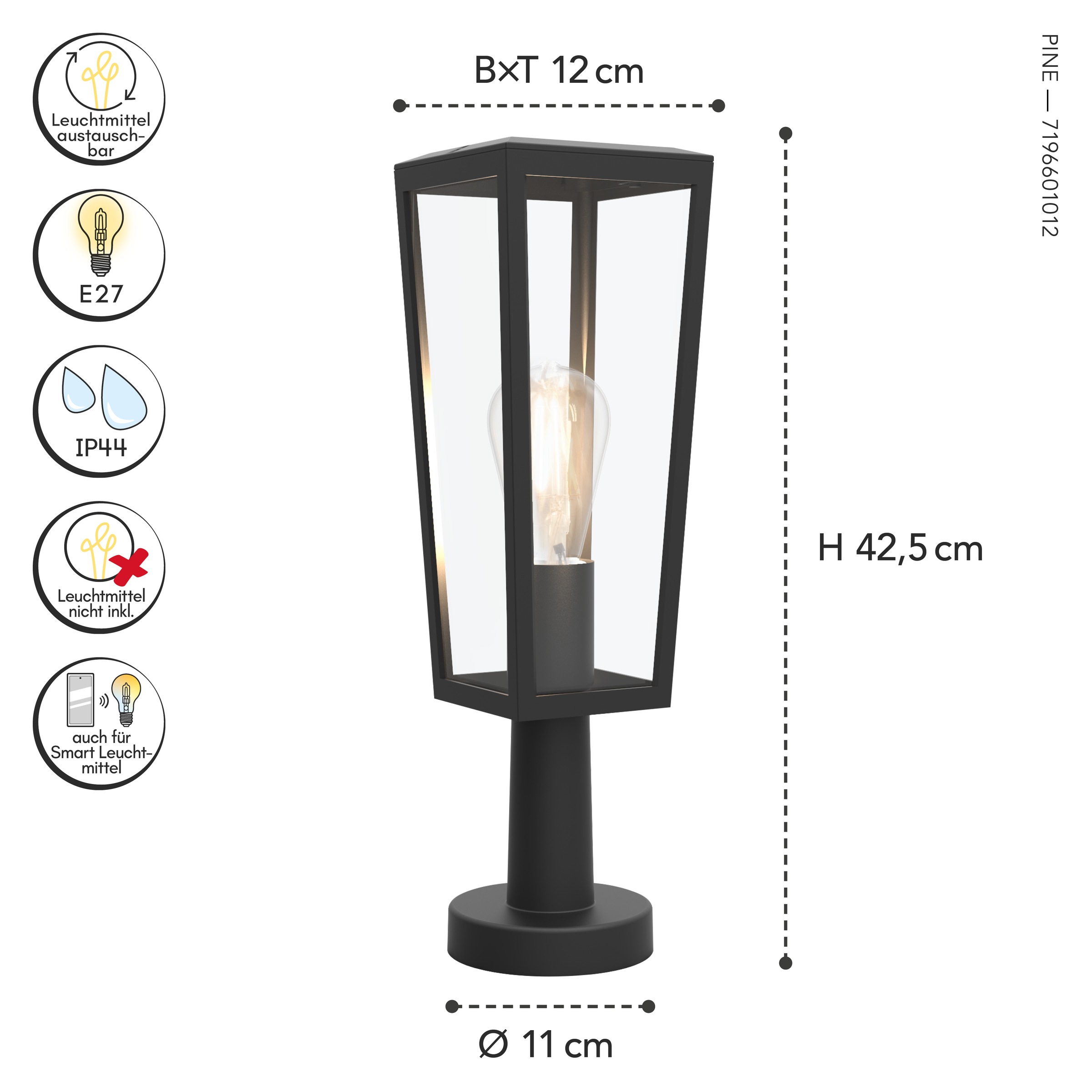 LUTEC Außen-Stehlampe »Aussensockelleuchte PINE«, 1 flammig, Leuchtmittel E27 | ohne Leuchtmittel