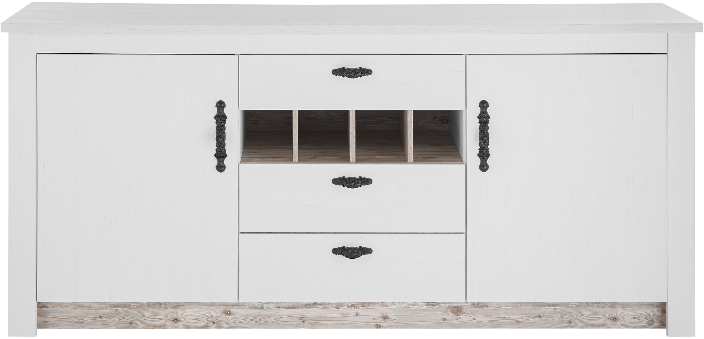 Home affaire Unterschrank »Florenz, Küchenunterschrank in Pinie Weiß, Unterschrank« mit verschnörkeltem Metallgriff, im Landhausstil, Arbeitshöhe 92 cm