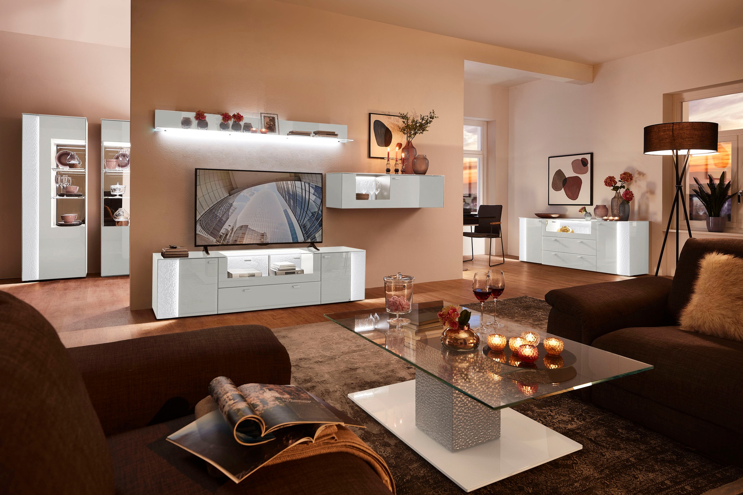 LEONARDO Sideboard »AUREA«, mit Pailletten-Akzent, wahlweise mit Beleuchtung