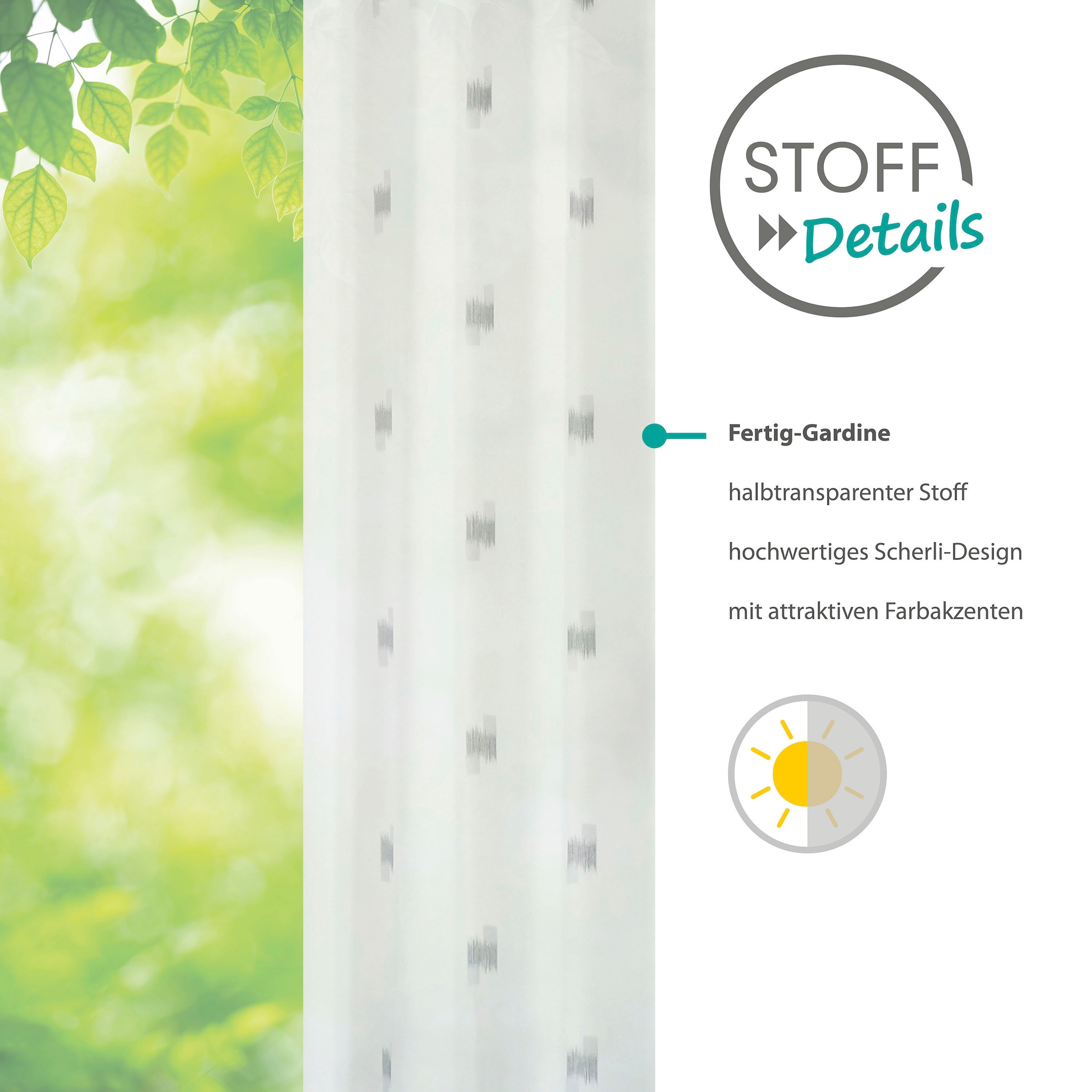 decolife Gardine »Toja«, (1 St.), Ösenschal weiß mit grauem Print