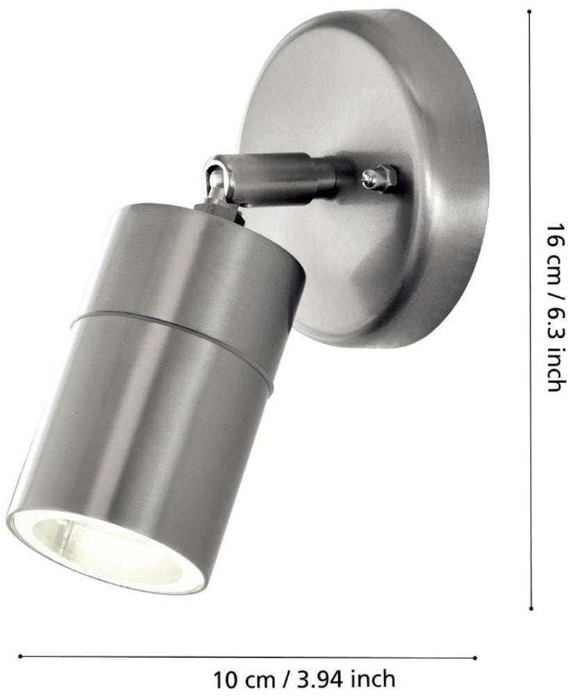 EGLO LED Außen-Wandleuchte »STOCKHOLM1 Spot, Wandspot, Außenleuchte, Eddelstahl, silber, IP44«, 1 flammig, Leuchtmittel GU10 | LED wechselbar, Eckmontage möglich, GU10, Garten, Terrasse, Hauswand, Garage, 10cm