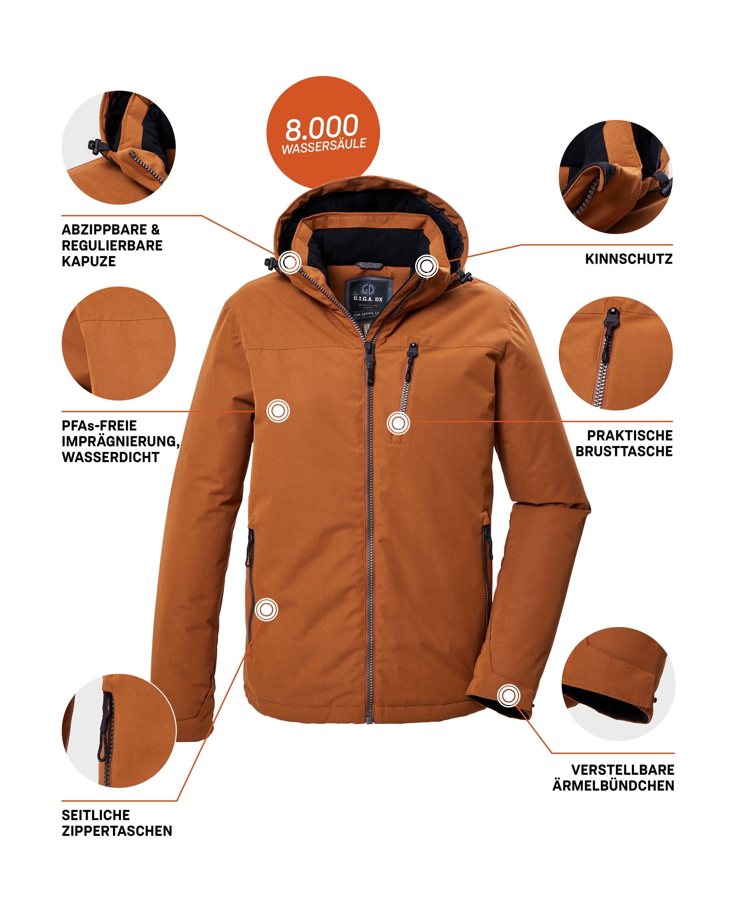 G.I.G.A. DX by killtec Funktionsjacke »GW 64 MN JCKT«, Wasserfeste, atmungsaktive Winterjacke mit verstellbarer Kapuze