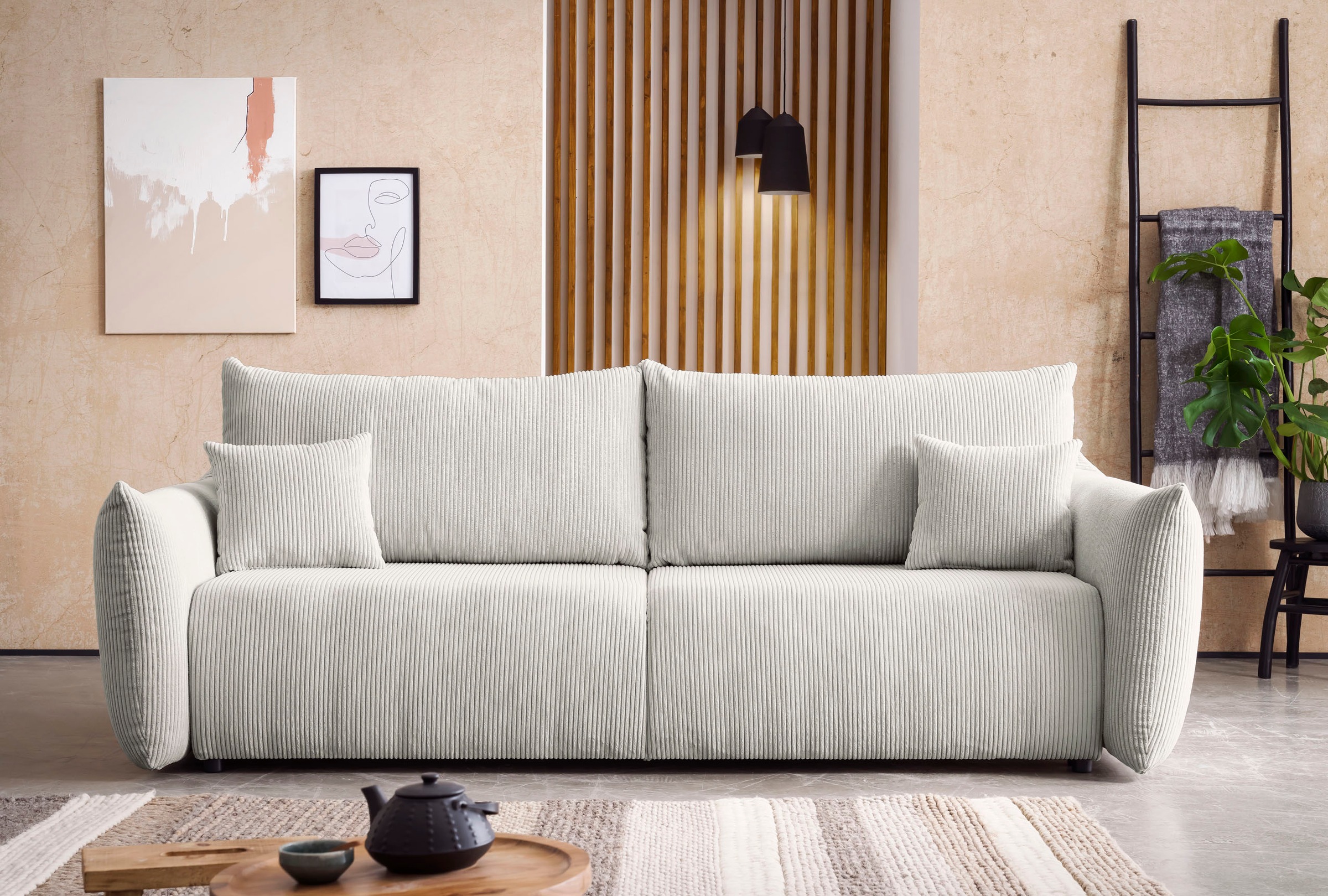 INOSIGN 3-Sitzer »MAVAS Schlafsofa mit Bettkasten«, ca.240/108cm (Liegefläche 212/145 cm), Cord, Chenille, Struktur