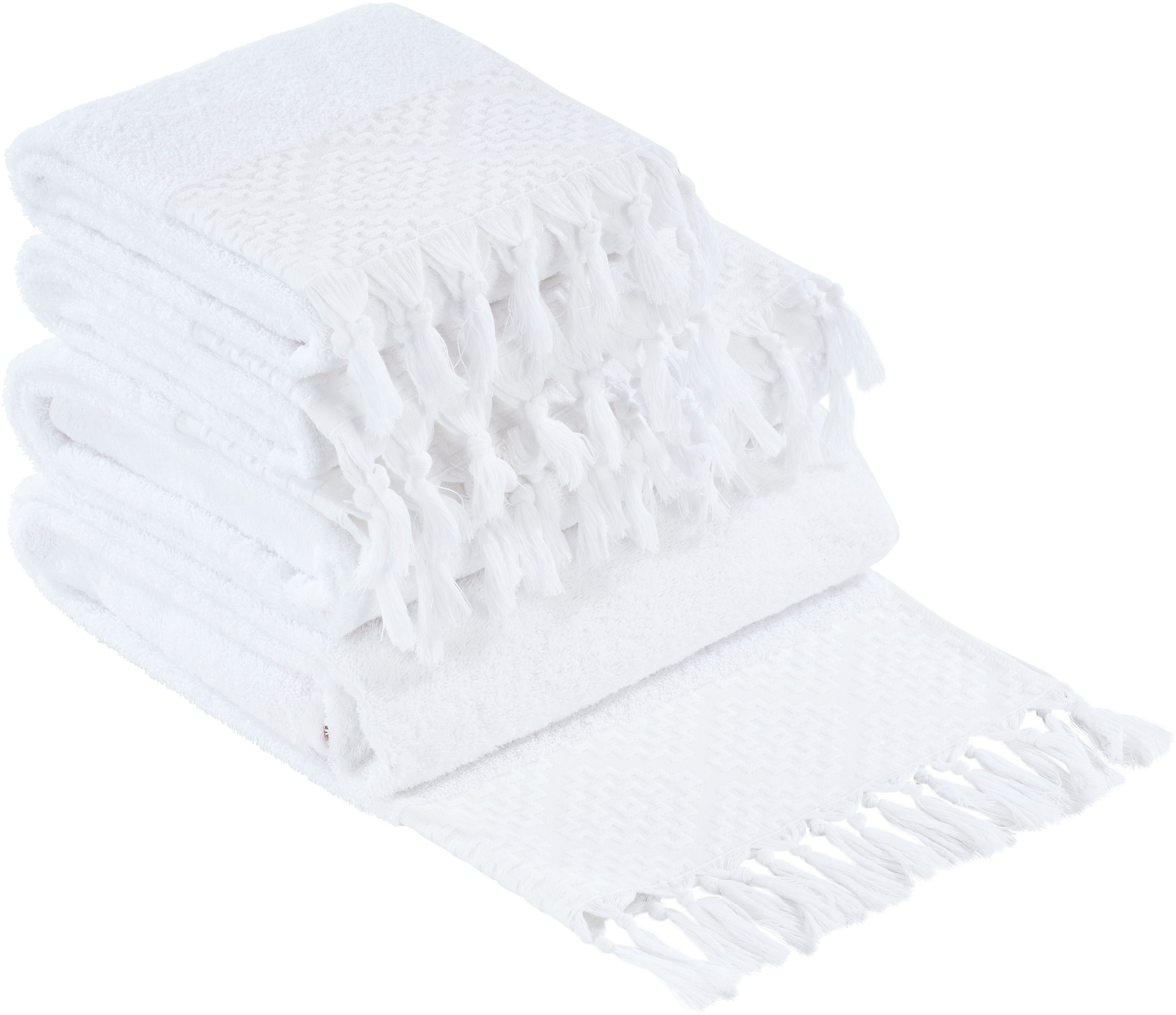 done.® Handtuch Set »Provence Bohéme«, (Set, 4 St., 2 Gästetücher (30x50 cm)-2 Handtücher (50x100 cm), Uni Farben, Boho-Style, Borte, verschiedene Set Varianten erhältlich