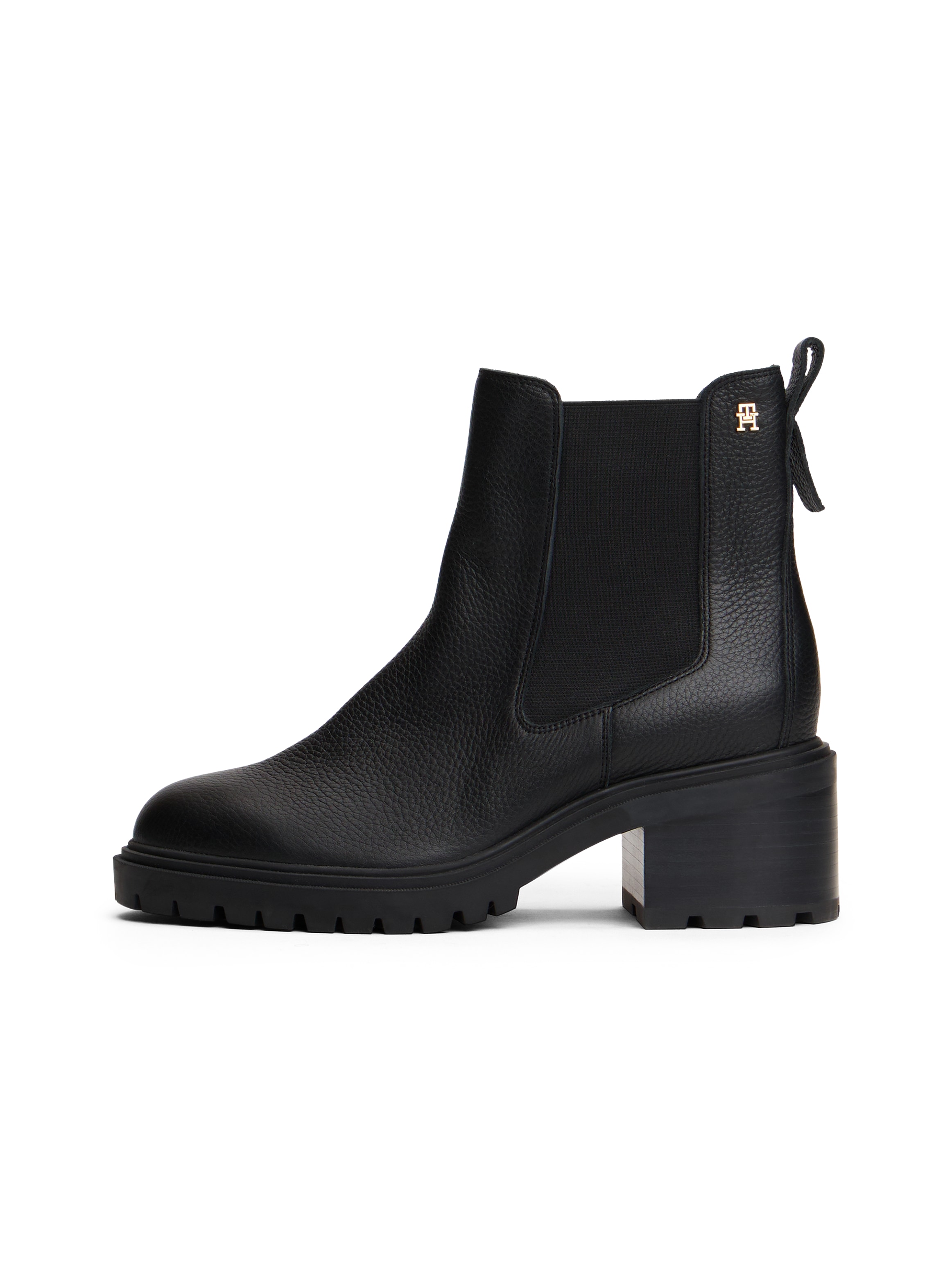 Tommy Hilfiger Chelseaboots »TH LEATHER CHELSEA CLEATED HEEL«  , Blockabsatz, Stiefelette mit kleinem Logo-Emblem