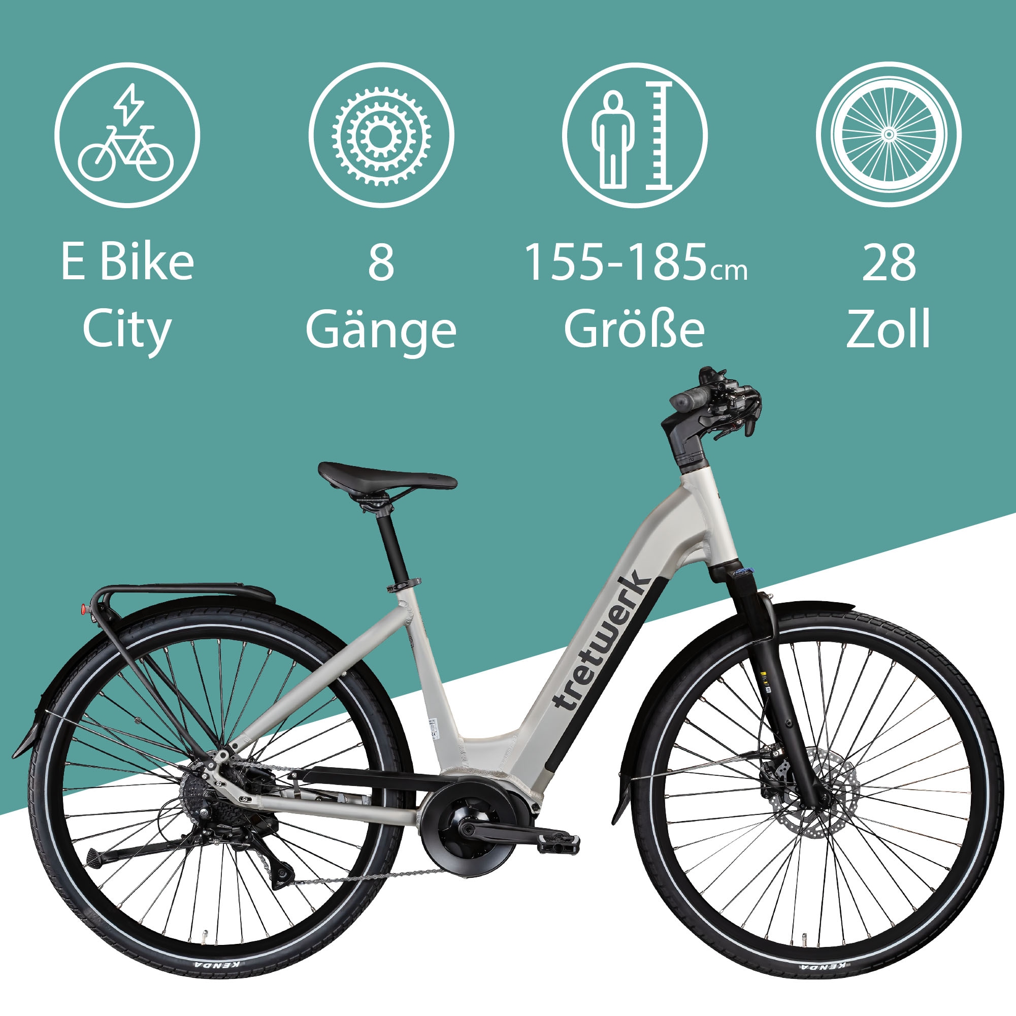 Tretwerk E-Bike »Amber«, 8 Gang, Shimano, Acera M3020 SGS, Mittelmotor 250 W, E Bike Damen 28" Elektrofahrrad 155 - 185cm Hollandrad