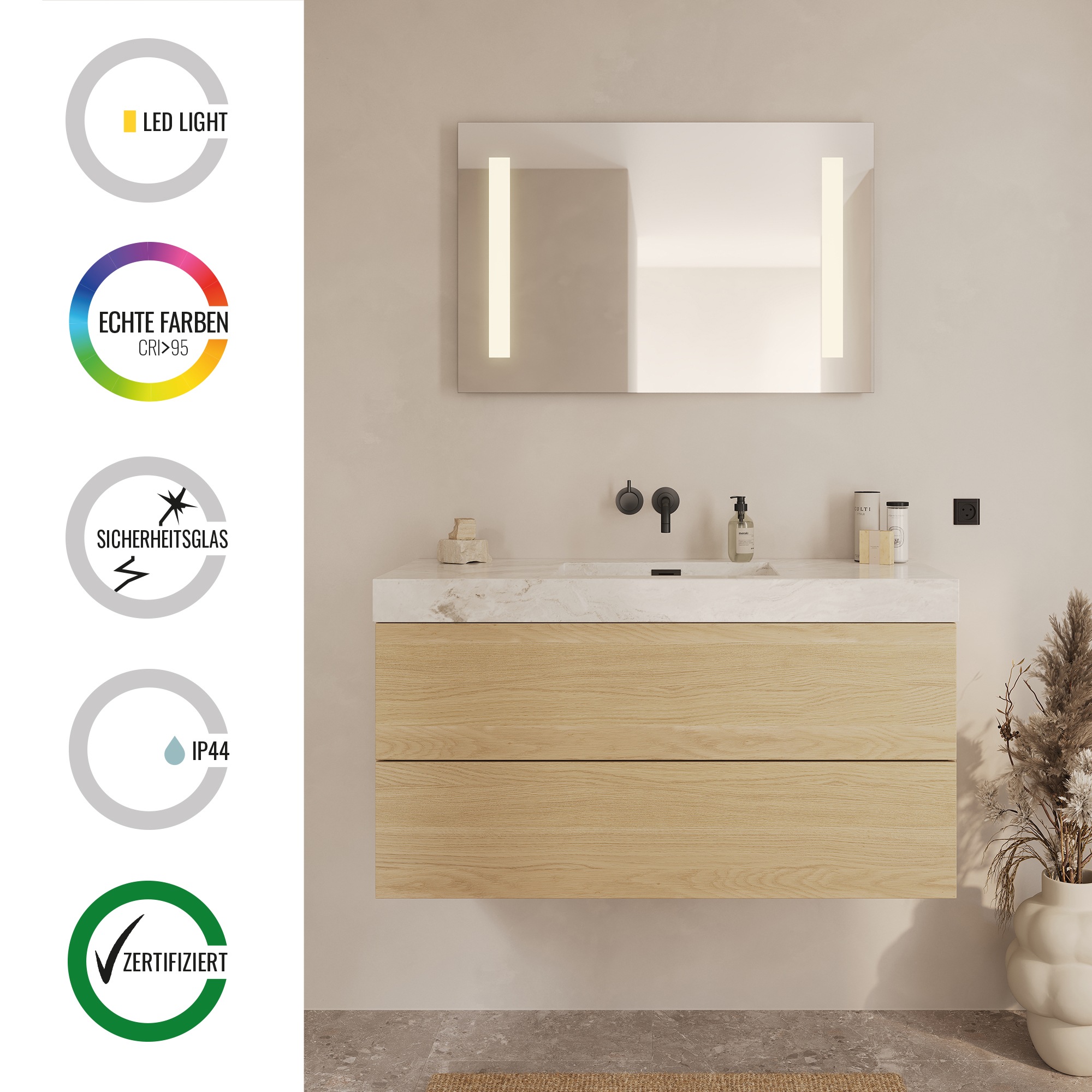 Loevschall Badspiegel »Römö Quadratisch, Spiegel mit LED Beleuchtung, Licht günstig online kaufen