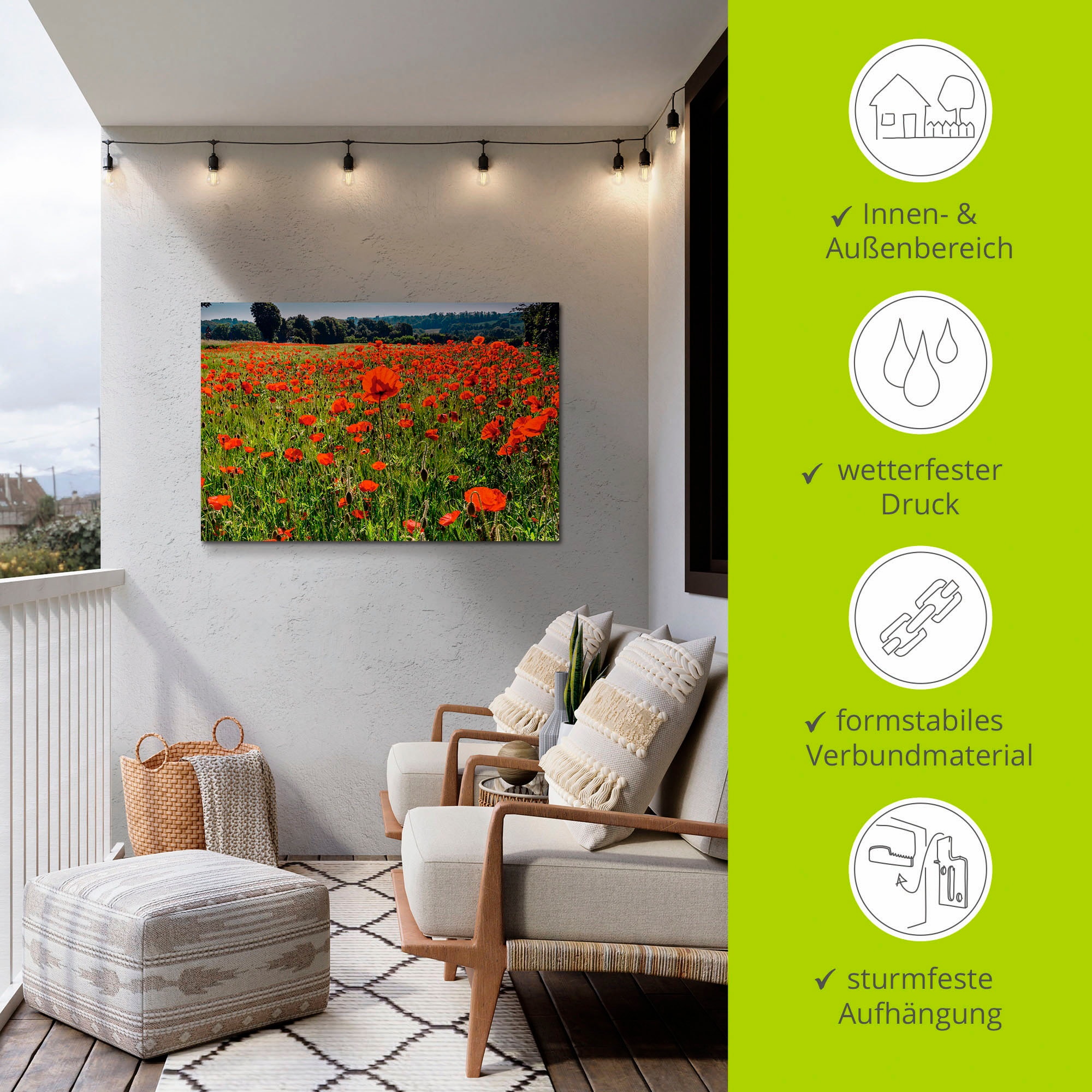 Artland Alu-Dibond-Druck »Mohnblumenwiese II«, Blumenwiese, (1 St.), für Innen- und Außenbereich geeignet, Outdoorbild