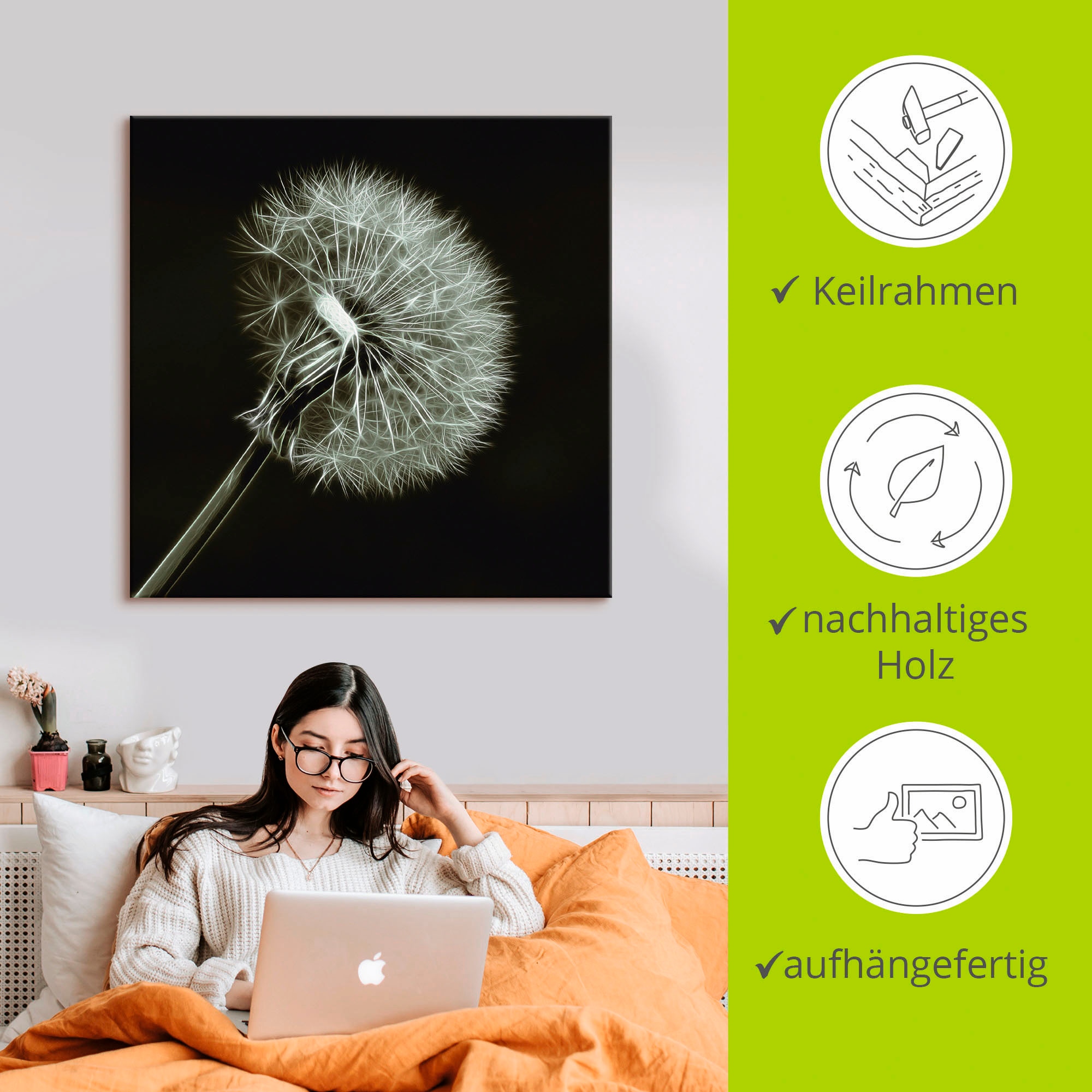 Artland Wandbild »Pusteblume« Blumen 1 Stk. tlg. auf Holzrahmen gespannt