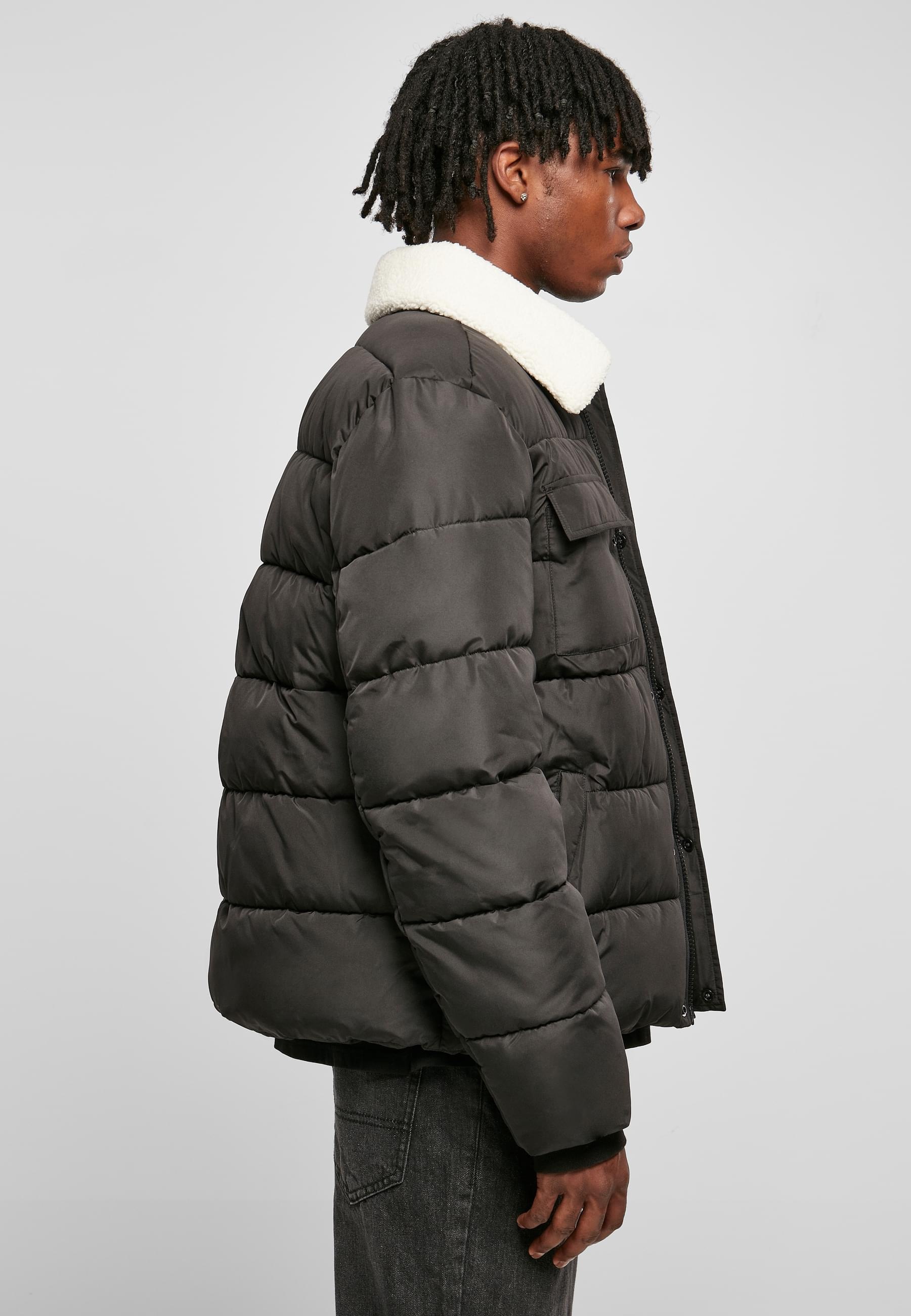 URBAN CLASSICS Winterjacke »Urban Classics Herren Sherpa Collar Padded Shirt Jacket« 1 Stk. tlg. ohne Kapuze
