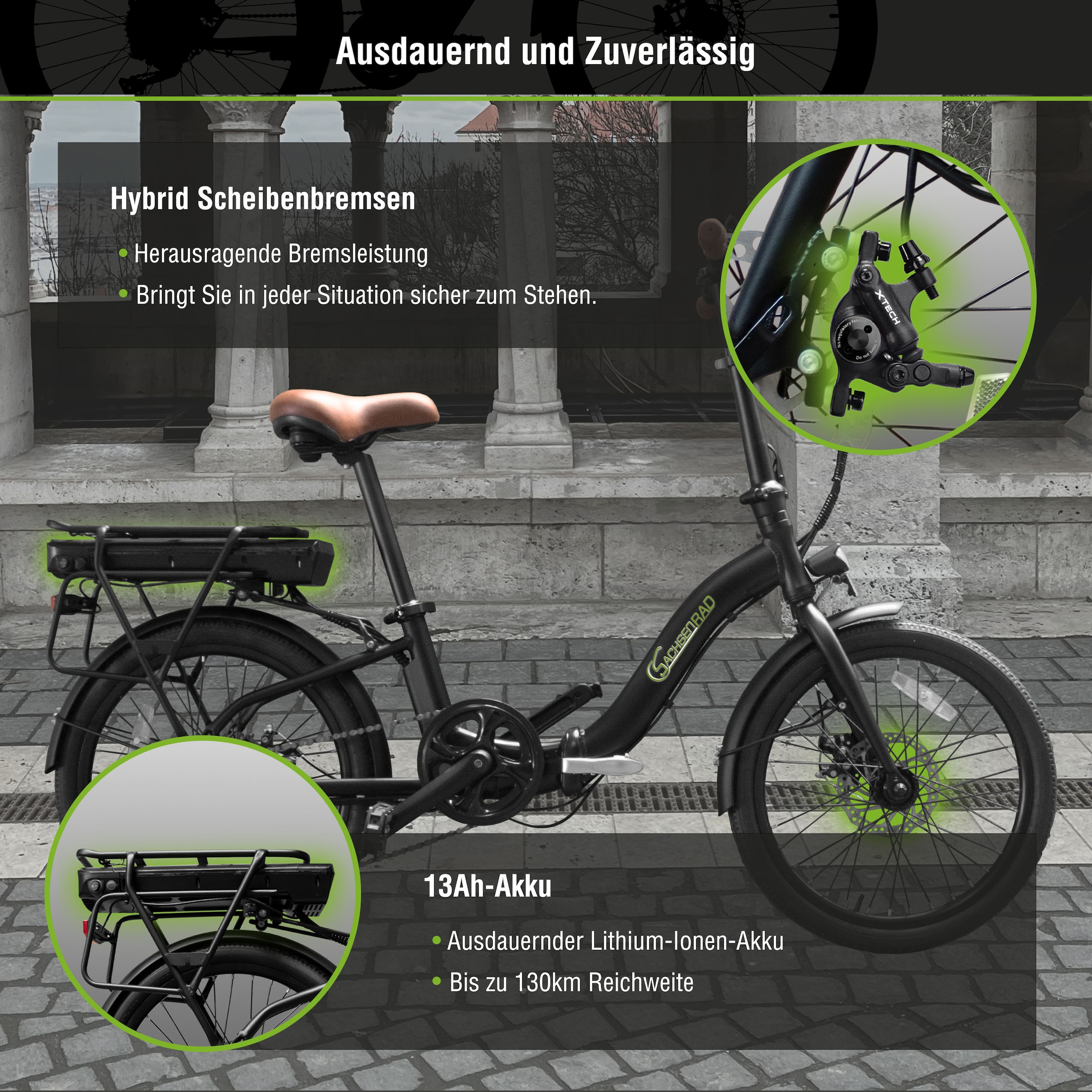 SachsenRad E-Bike »F2«, 7 Gang, Shimano, Shimano SIS 7-Gang-Schaltung, LCD-Steuerdisplay, Fahrmodus Pedelec, 
LED-Frontlicht, LED-Rücklicht