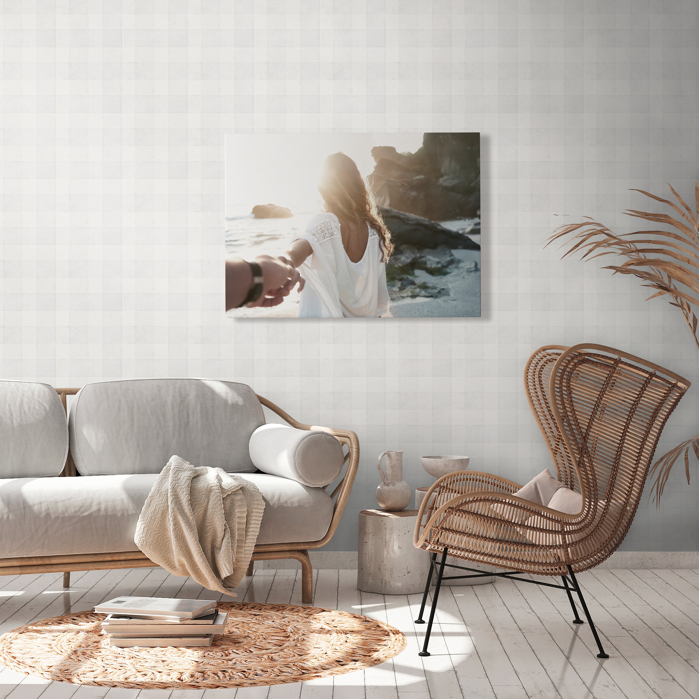 A.S. Création Vliestapete »Natural Living Karotapete«, matt-gemustert-neutral, Tapete Kariert Vlies Vlies Wand Tapeten Wohnzimmer Schlafzimmer Küche