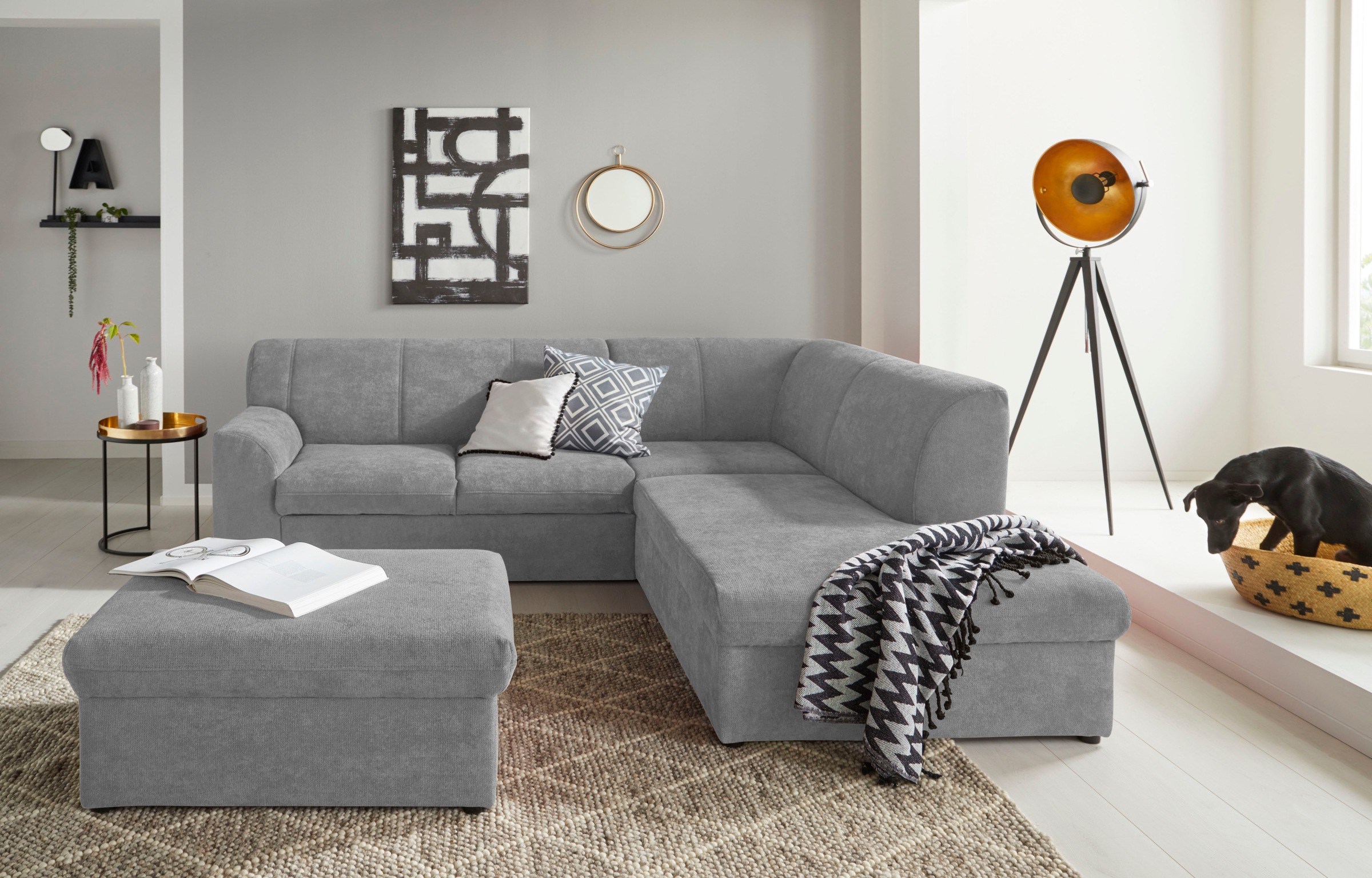 DOMO collection Ecksofa »Topper zeitlos elegant, kompakte Stellmaße, OTTOs Choice, L-Form«, mit Ottomane, wahlweise mit Schlaffunktion