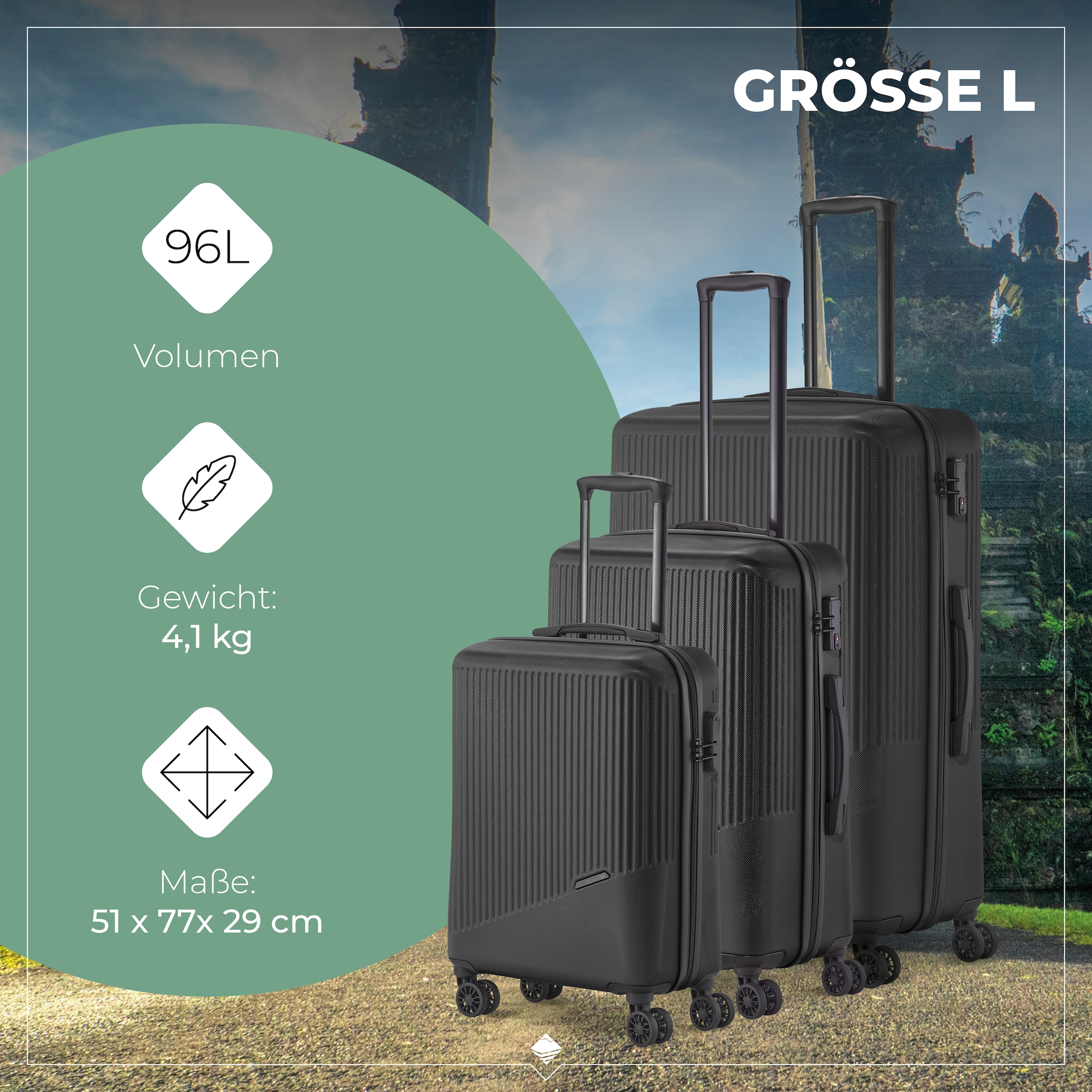 travelite Trolleyset »BALI 4w L/M/S«, (Set, 3 tlg., Hartschalen Trolley Set), Kofferset Reisegepäck Reisekoffer Hartschallenkoffer TSA Schloss