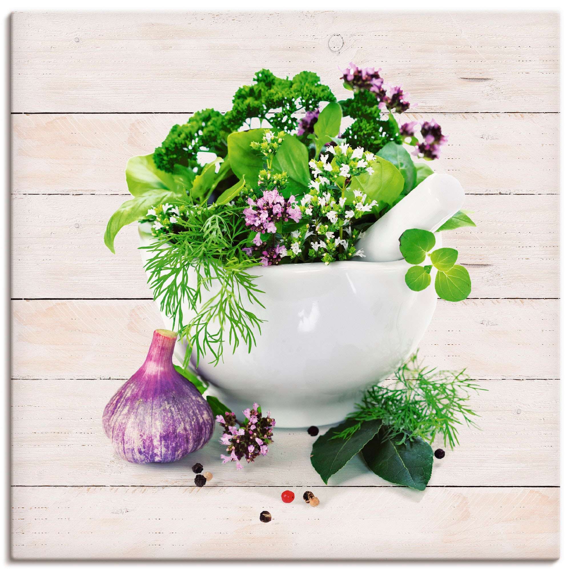 Artland Leinwandbild »Heilkräuter auf weißem Hintergrund Küche« Arrangement günstig online kaufen