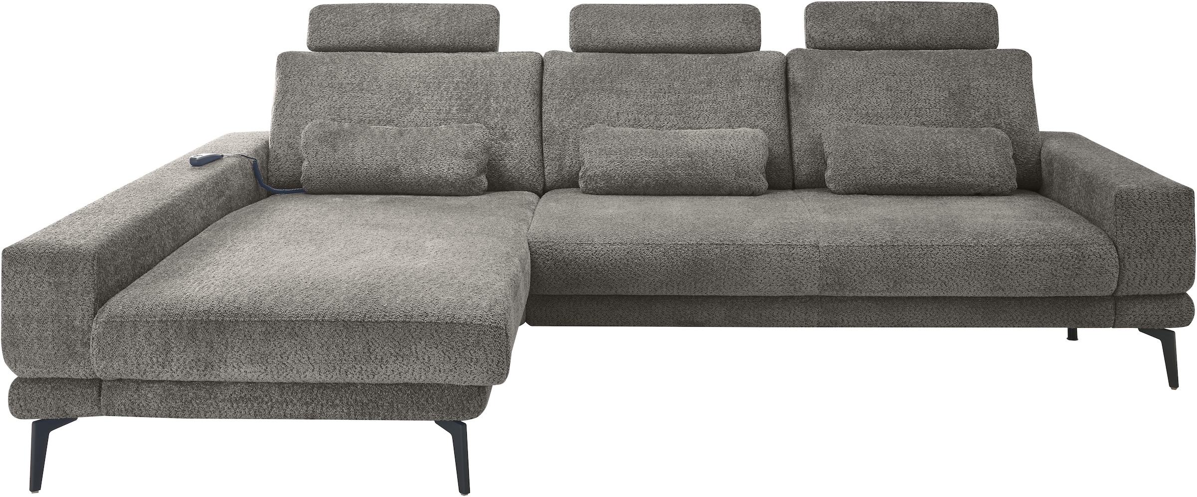 set one by Musterring Ecksofa »SO 3600, inkl motor. Sitztiefenverstellung, Kopfstützen, Nierenkissen«, Sitzhöhe 44 cm, Kaltschaum, Breite 293 x Tiefe 180 cm, Kama anthrazit