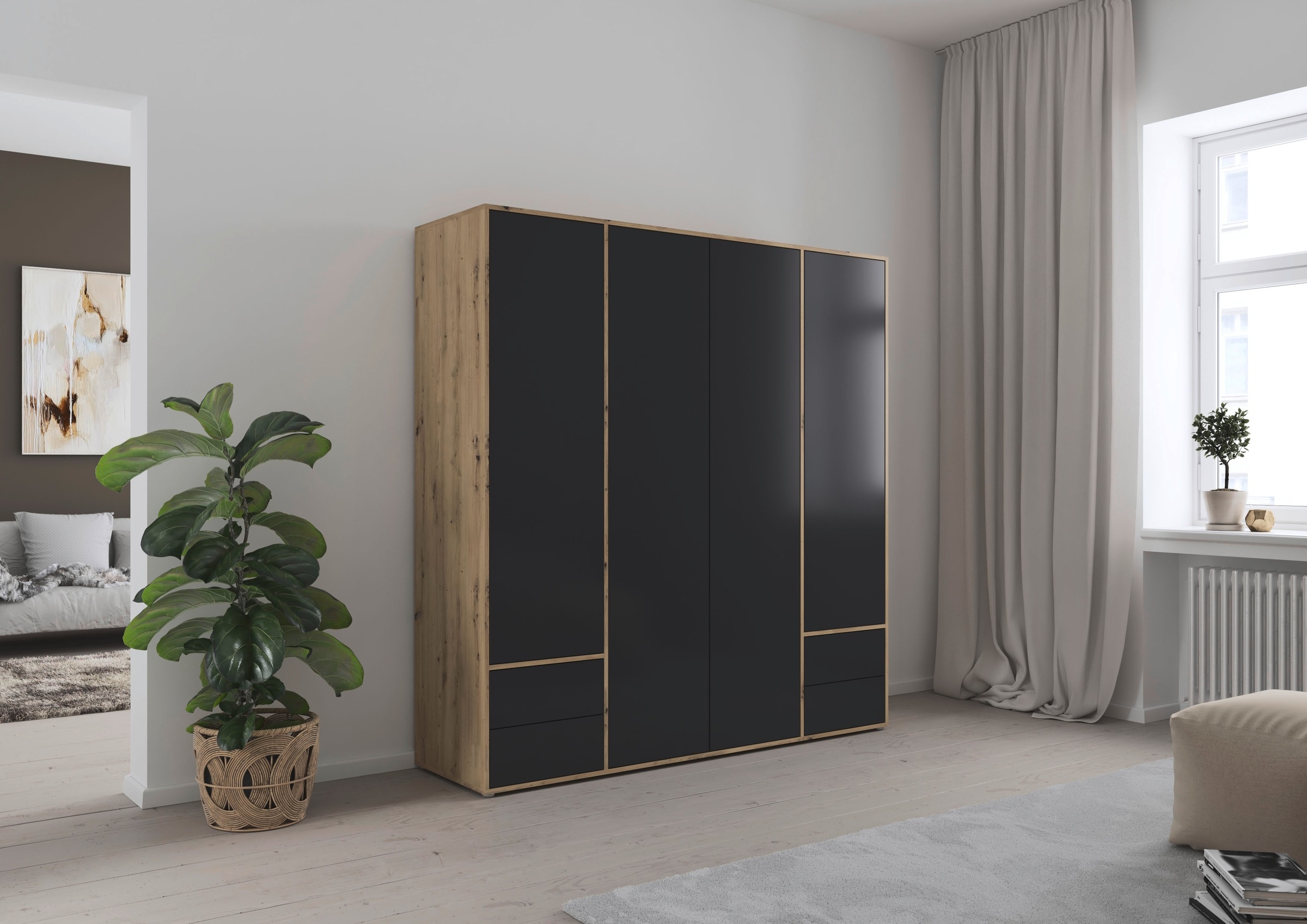 rauch Drehtürenschrank »Kleiderschrank Schrank Garderobe Wäscheschrank NABILA viel Stauraum«, (in 3 verschiedenen Ausstattungen BASIC/CLASSIC/PREMIUM), mit 2 Schubladen und Push-to-Open Funktion TOPSELLER MADE IN GERMANY