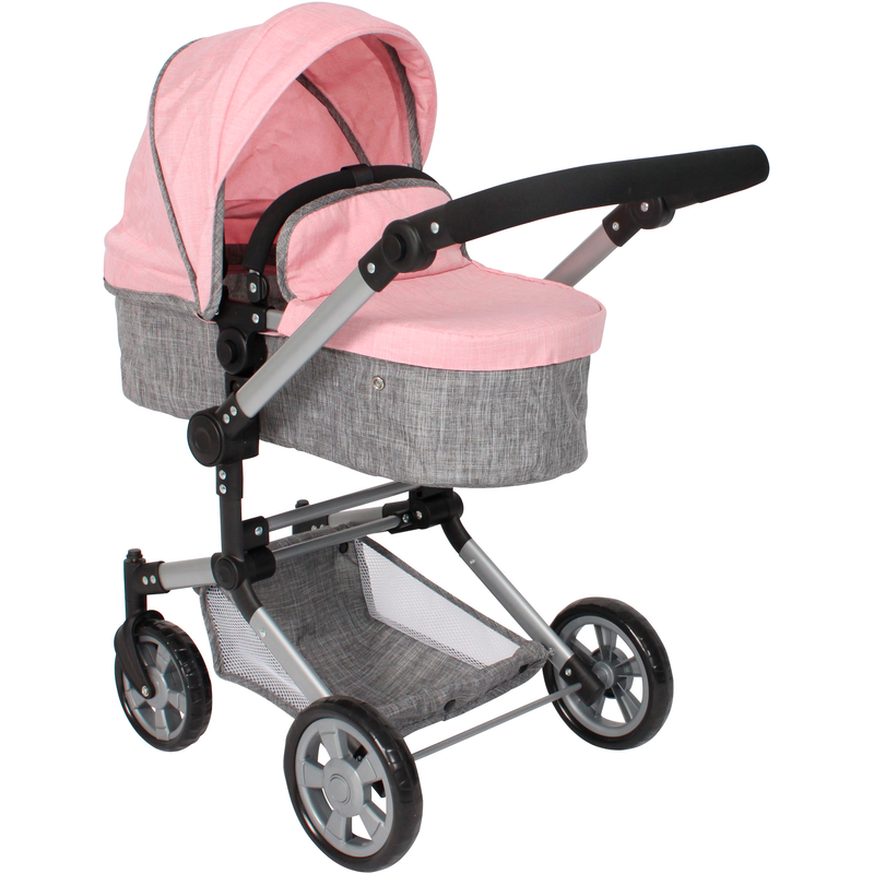 CHIC2000 Kombi-Puppenwagen »Linus« mit schwenkbaren Vorderrädern Melange grau-rosa