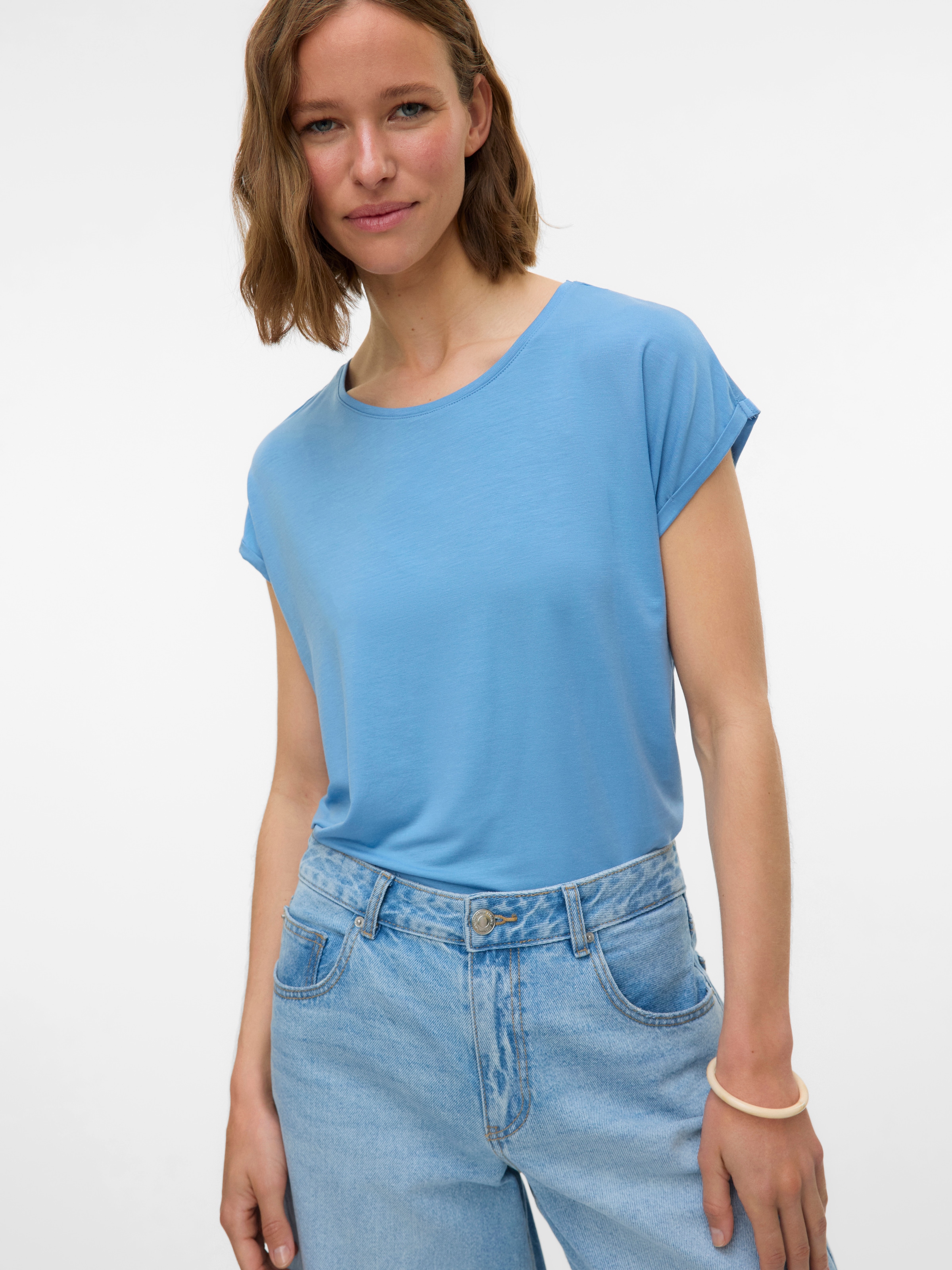 Vero Moda T-Shirt »VMAVA PLAIN SS TOP JRS NOOS« Materialmix, regular fit