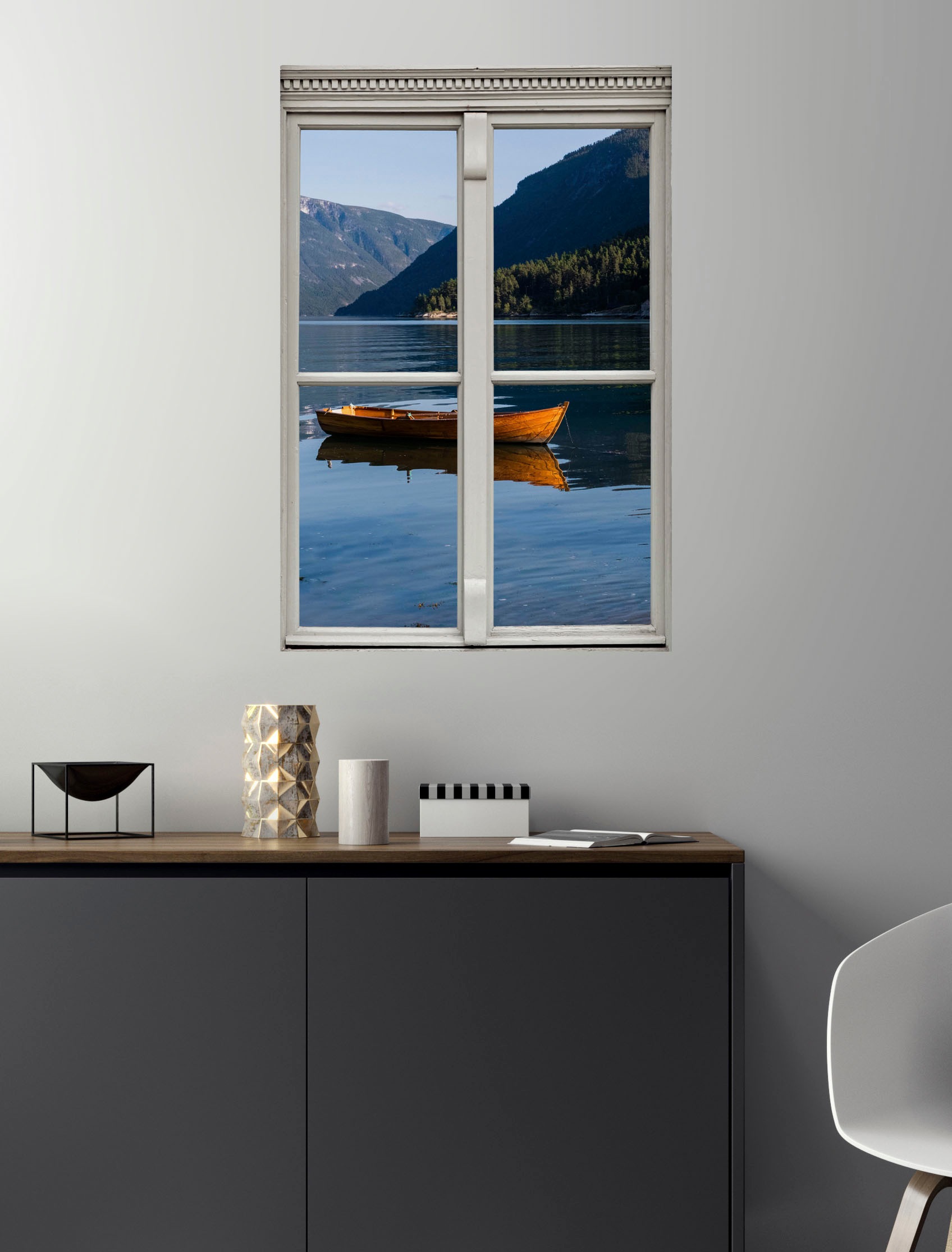 queence Wandsticker »Boot auf See«, Wandsticker, Wandbild, selbstklebend, 3D, Fenster