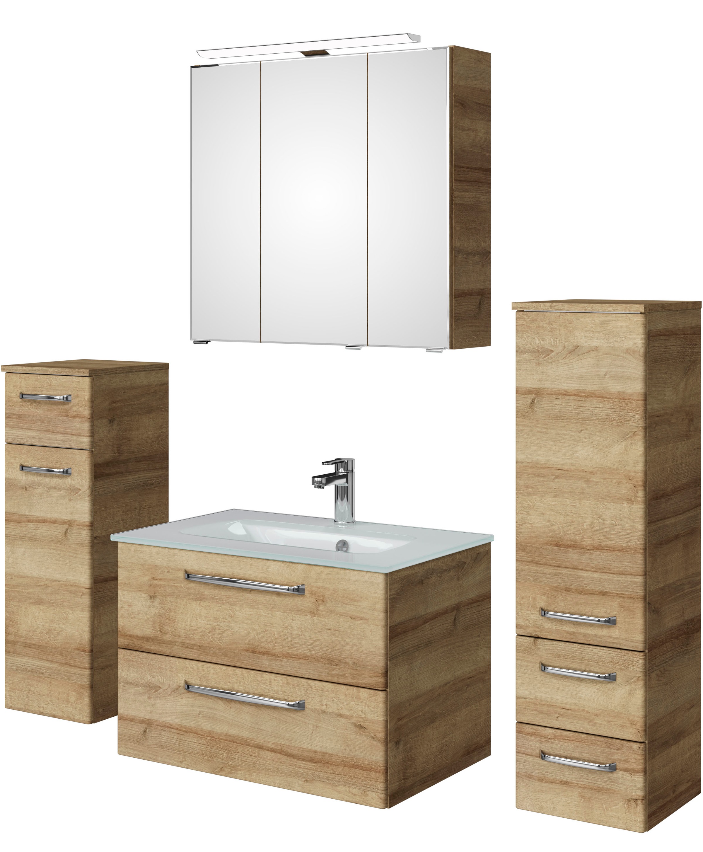 Saphir Badmöbel-Set »Badmöbel-Set Trentino 4-teilig Glas-Waschtisch mit LED günstig online kaufen