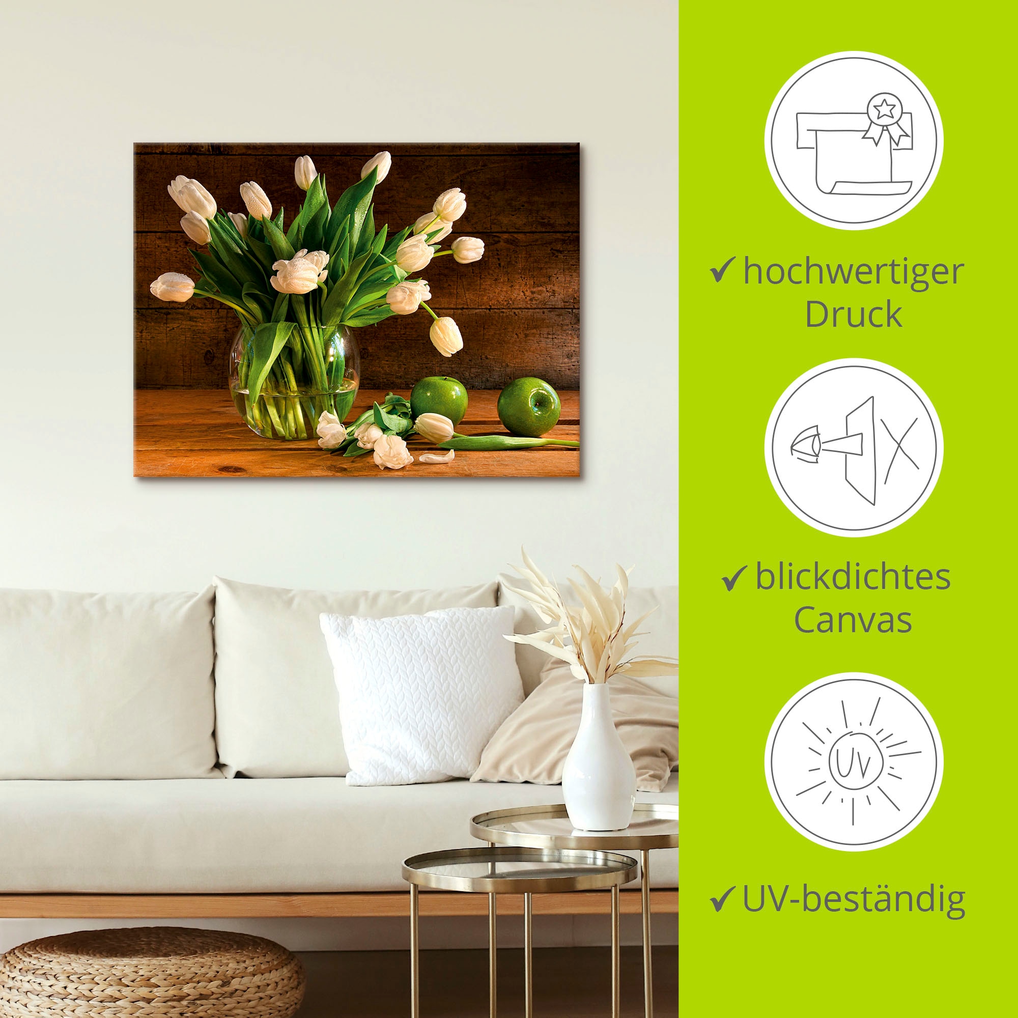 Artland Leinwandbild »Tulpen in Glasvase« Blumen 1 Stk. tlg. auf Holzrahmen gespannt