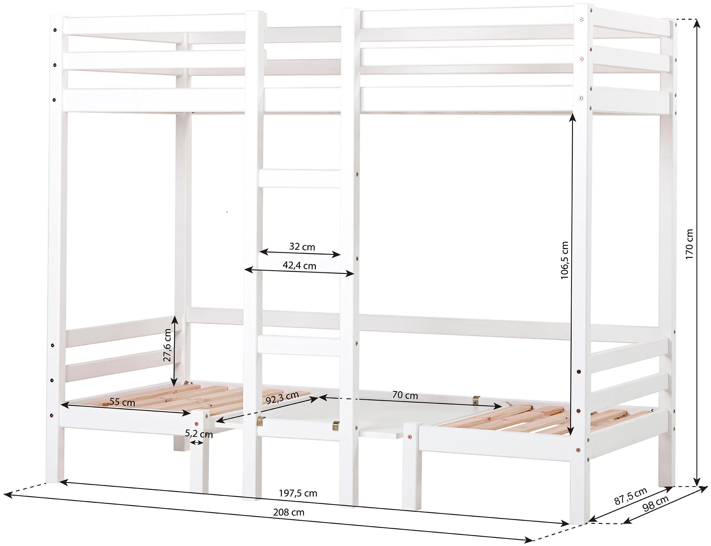Hoppekids Hochbett »ECO Dream JUMBO Kinderbett mit Funktion - Praktisch & flexibel, 90x200« Unteres Bett nutzbar als Bett oder Sitzgruppe. Matratzen in Antrazit.
