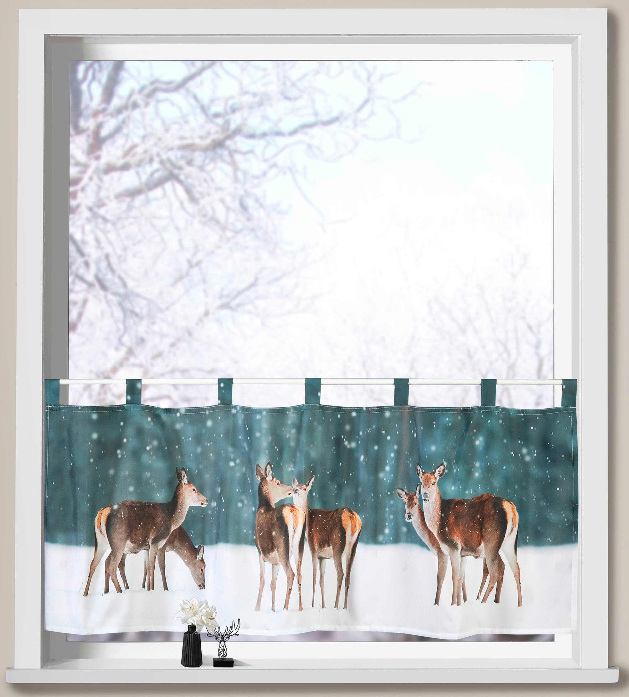 Weckbrodt Scheibengardine »Hirsche im Schnee«, (1 St.), Bistro, Microsatin, günstig online kaufen