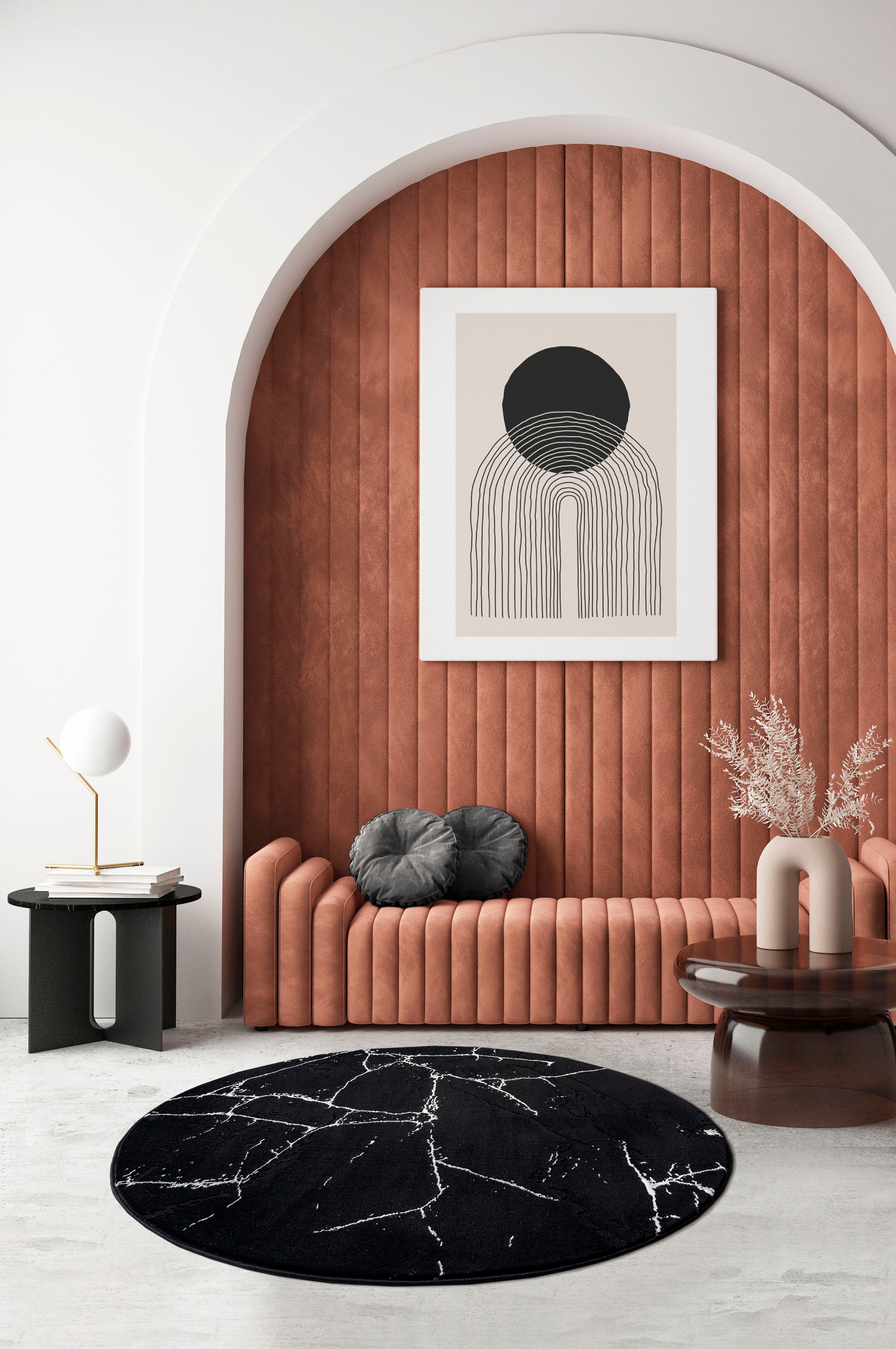 my home Teppich »Juliet«, rund, 12 mm Höhe, modernes Marmor-Design, Kurzflo günstig online kaufen
