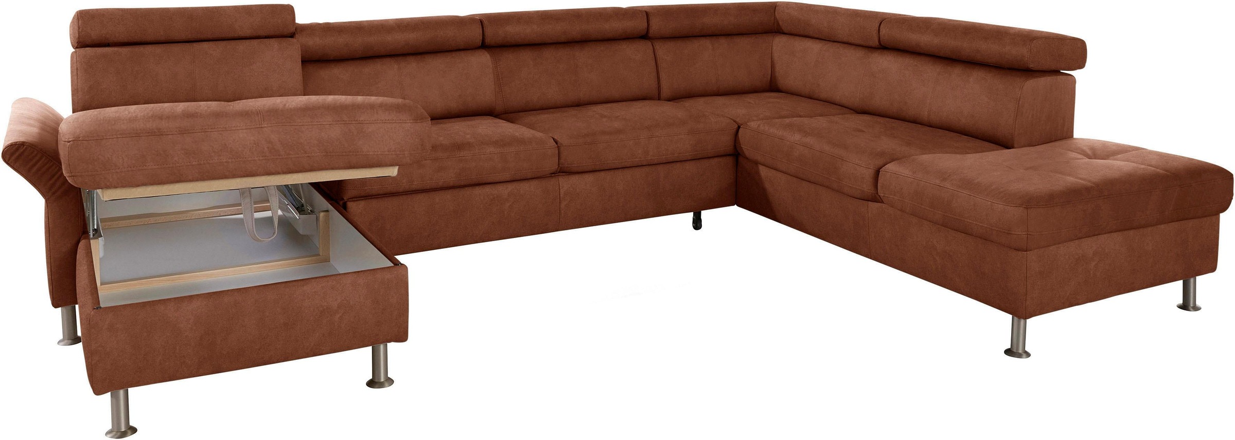 exxpo - sofa fashion Wohnlandschaft »Maretto, bequem und komfortabel, aufwendige Sitzsteppung, U-Form«, inkl. Kopfteilverstellung für mehr Sitzkomfort, wahlweise Bettfunktion