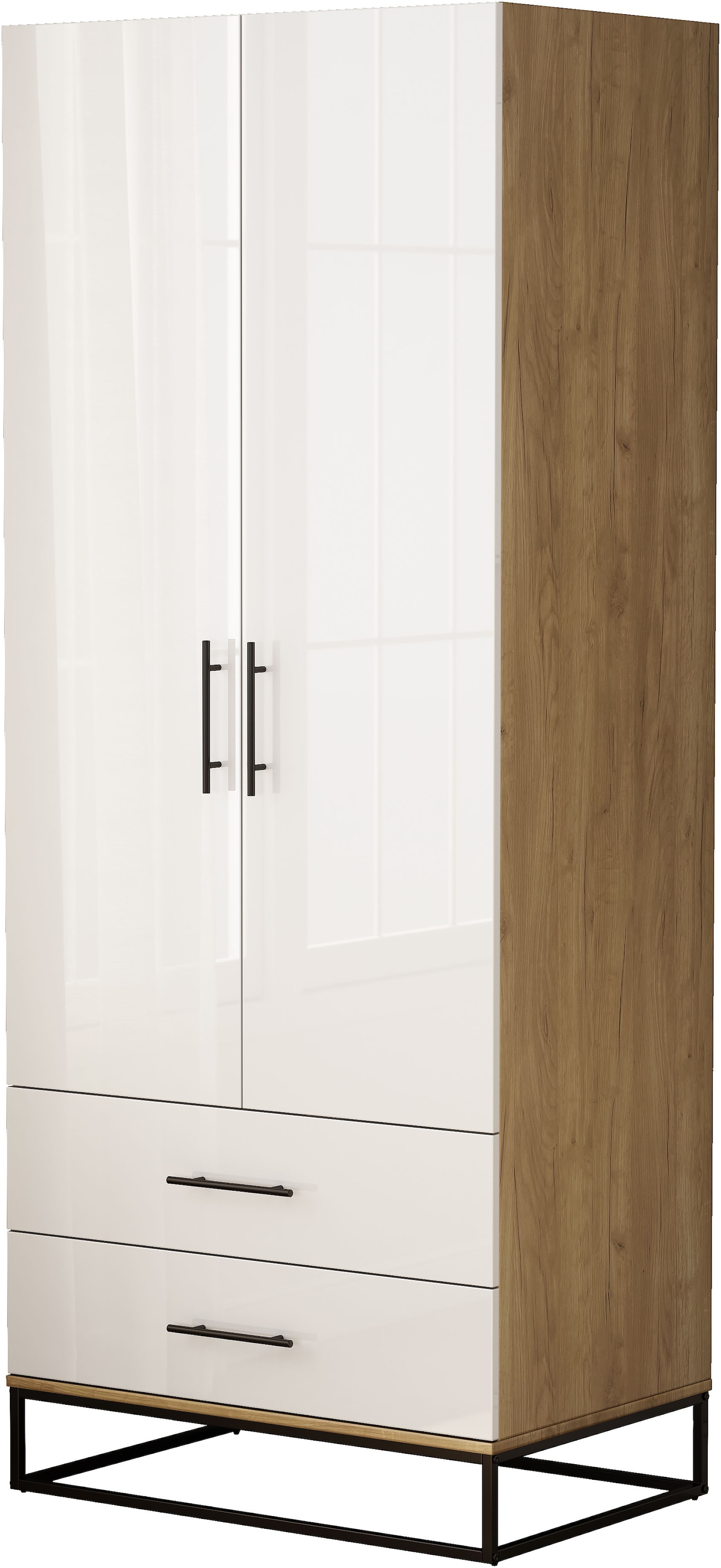 OTTO home Kleiderschrank »Lucca Schlafzimmerschrank Garderobe hochglanz Bestseller« Hochwertige schwarze Griffe und Kufengestell, 