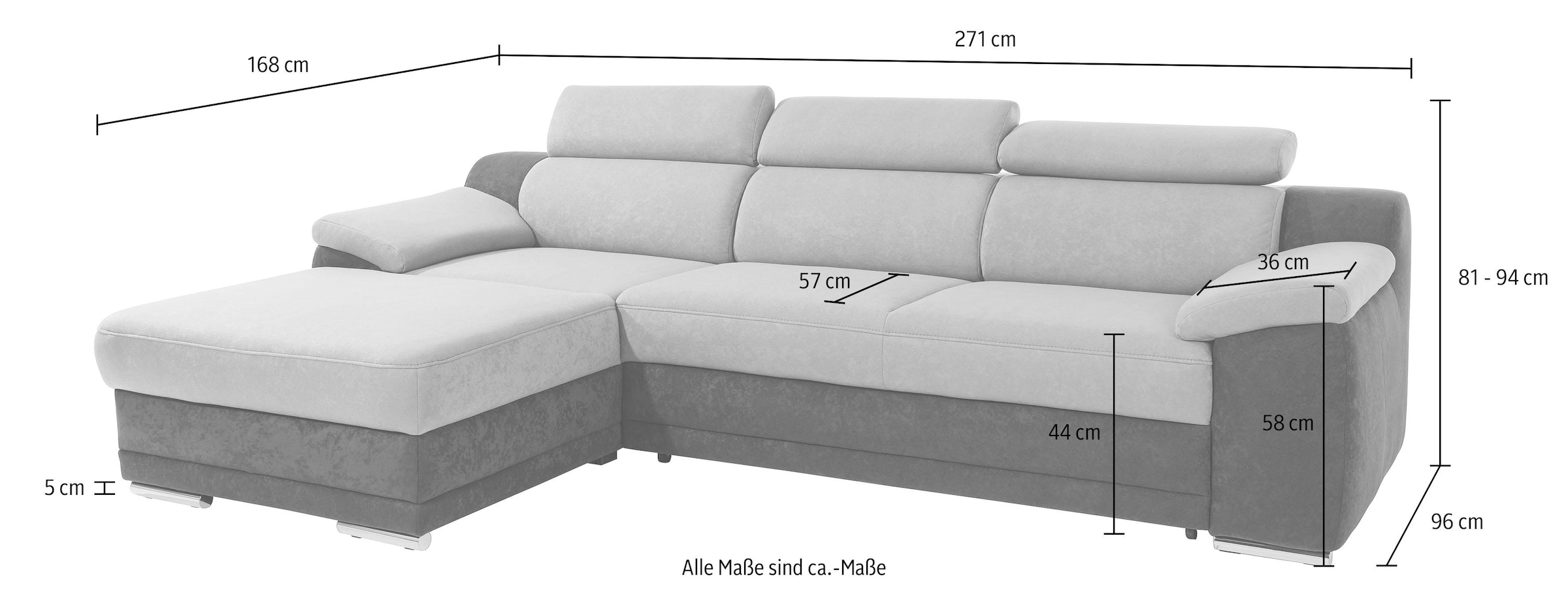 sit&more Ecksofa Xenia L-Form, mit Kopfteilverstellung, wahlweise mit Bettfunktion